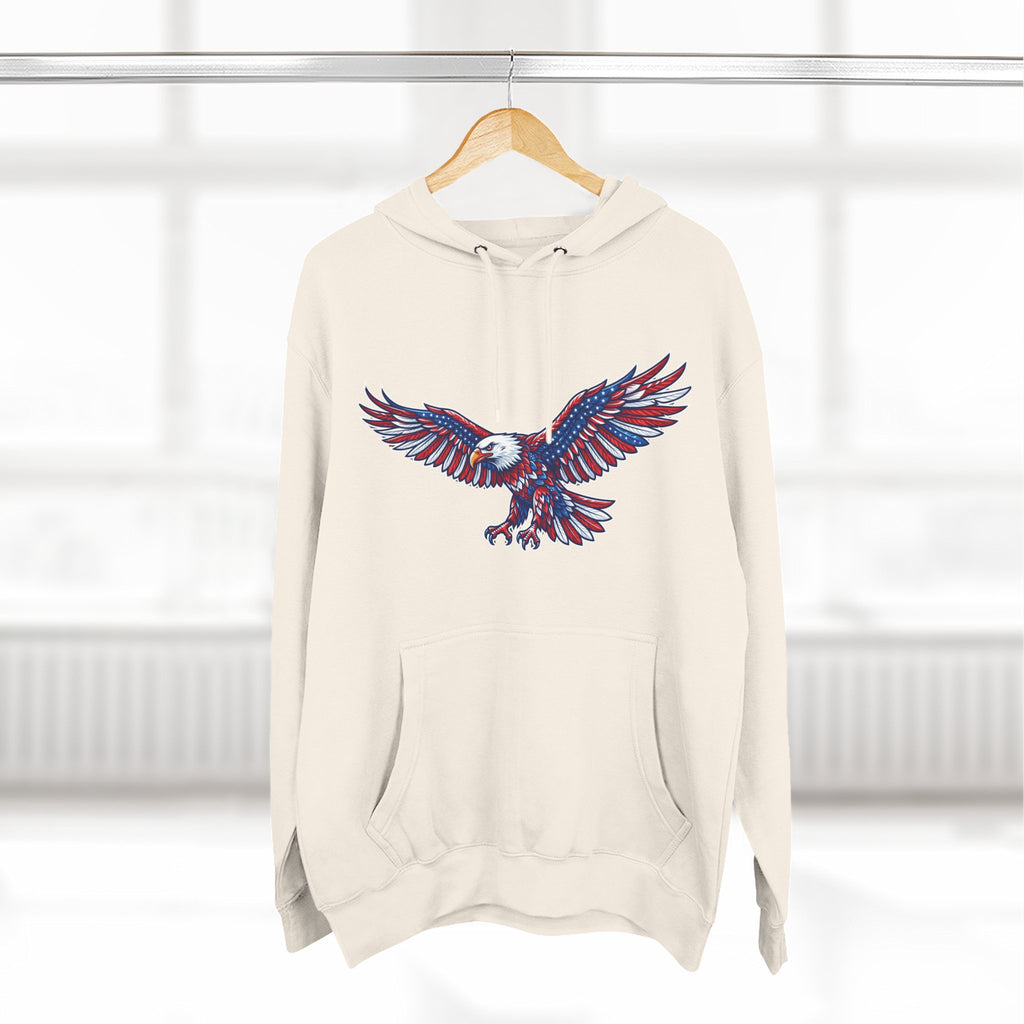 Eagle Flight Hoodie — Patriotic Red & Blue Soaring Eagle Graphic