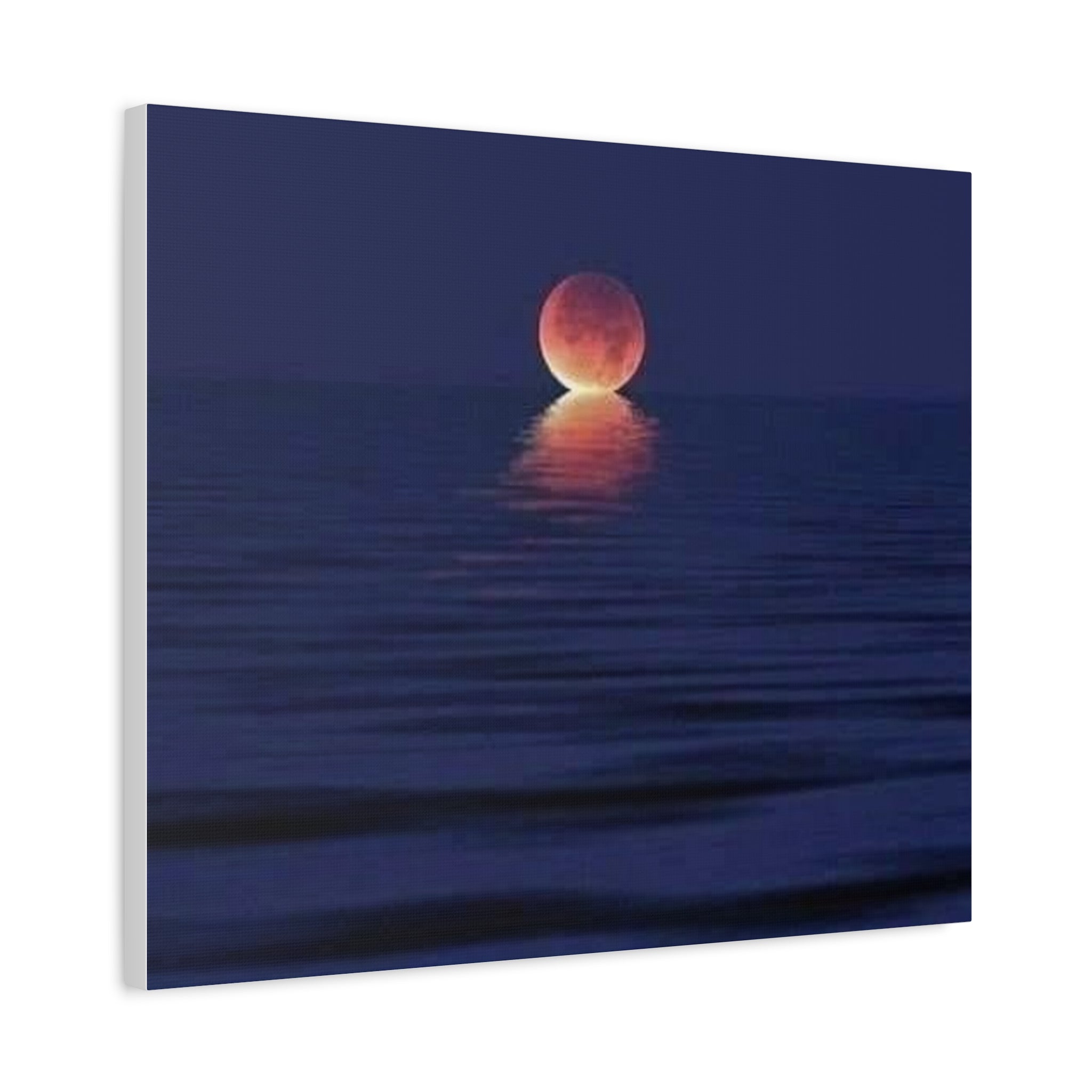 Lunar Reflection Canvas Art — Moonrise Over Calm Sea Stretched Matte Wall Art