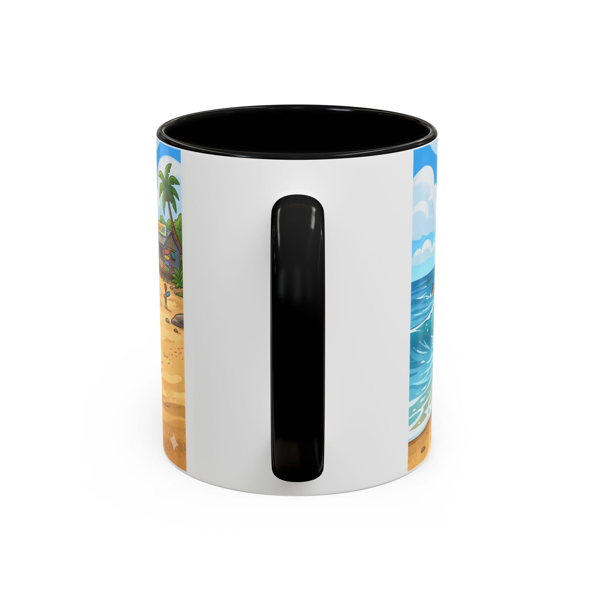 Surf Beach Coffee Mug — Cute Surfer Cartoon Design, 11/15oz Accent Mug
