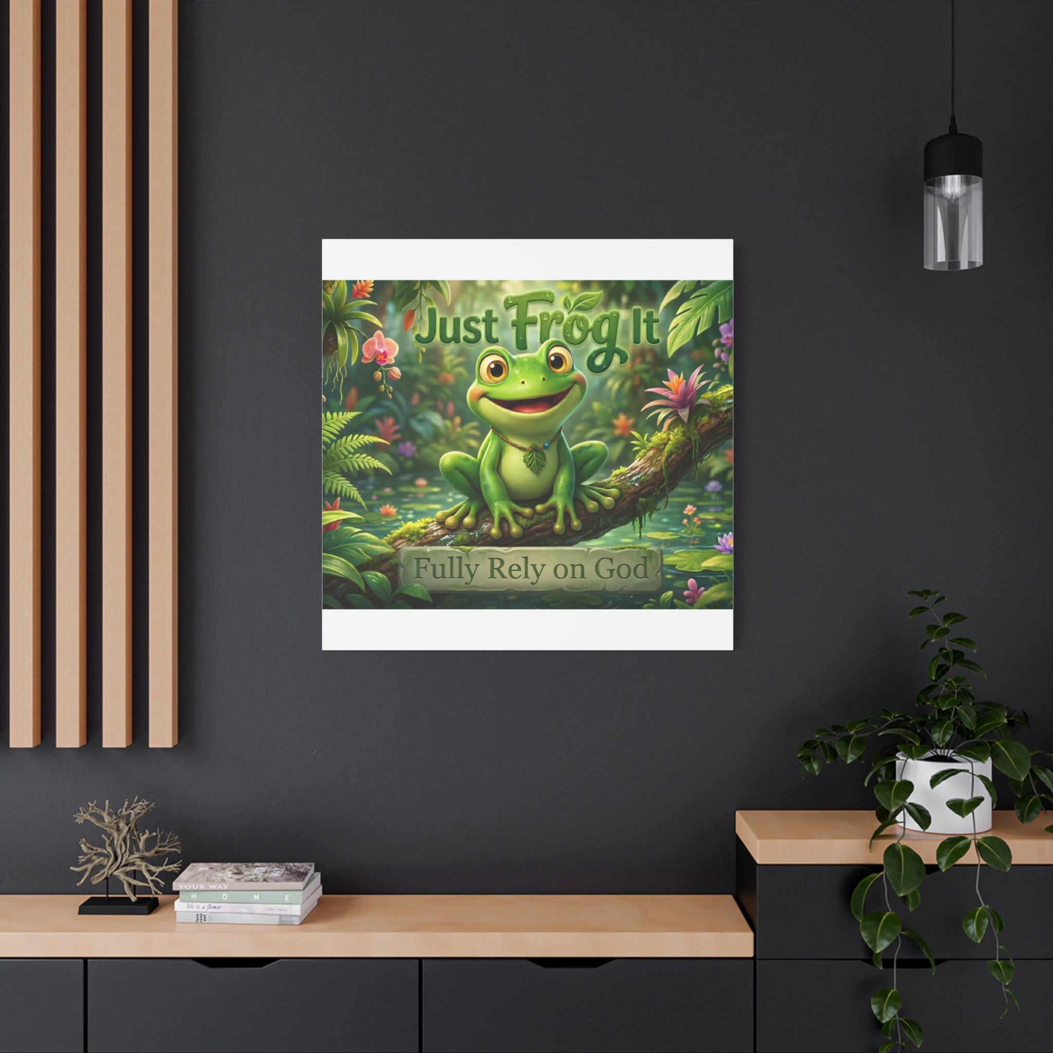 Just Frog It Canvas Wall Art — "Fully Rely on God" Inspirational Frog Print