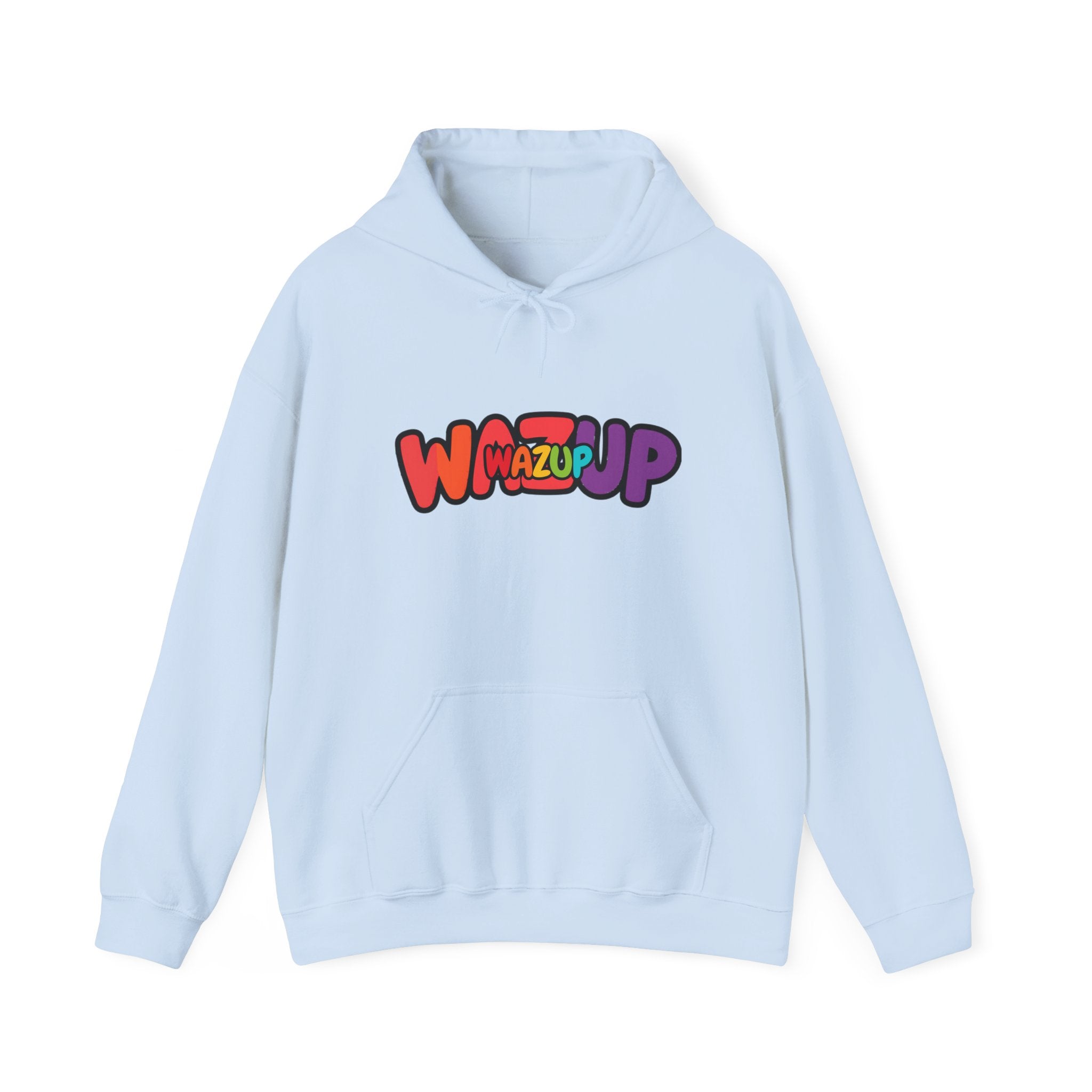 Wazup Rainbow Logo Hoodie — Colorful Retro Graphic Sweatshirt