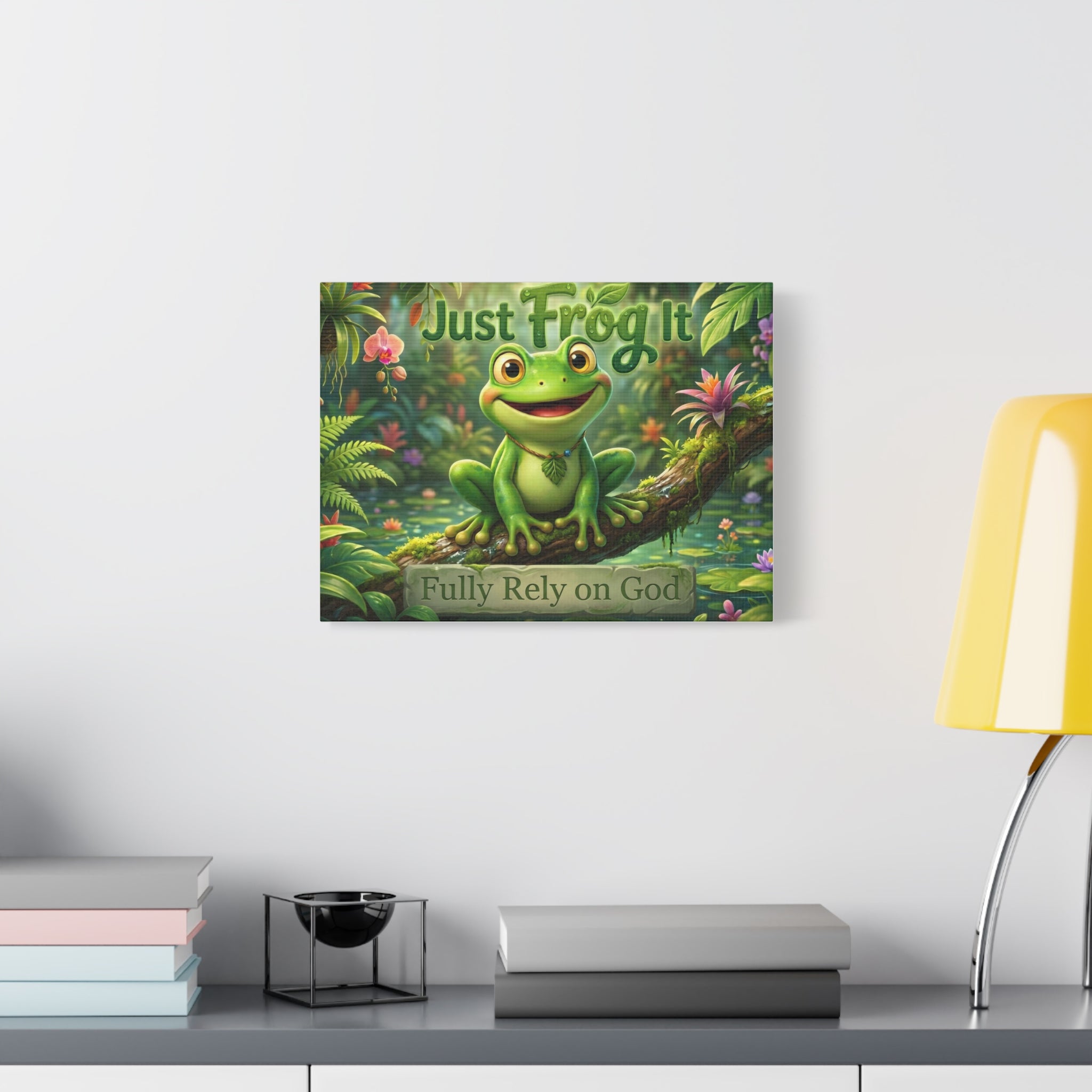 Just Frog It Canvas Wall Art — "Fully Rely on God" Inspirational Frog Print