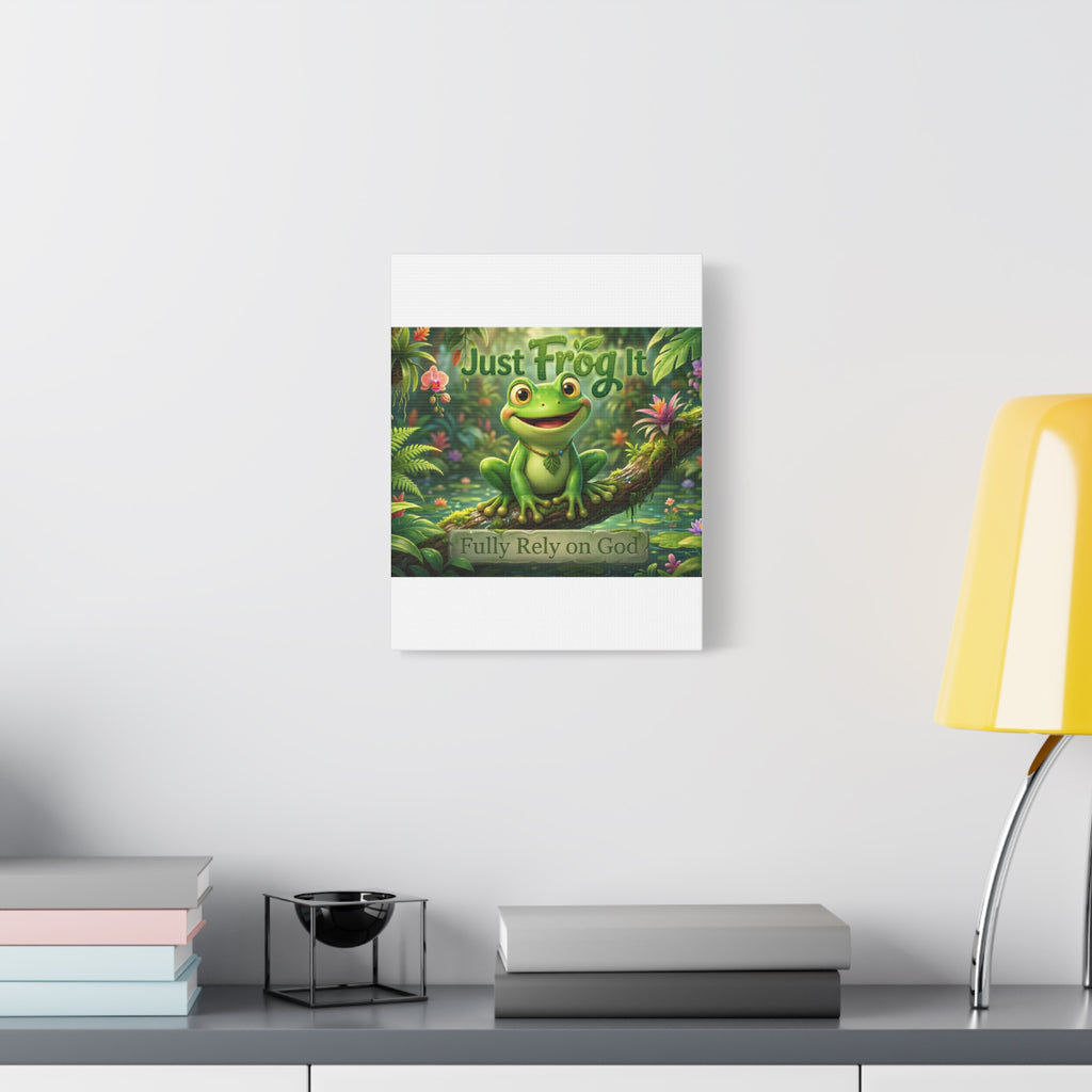 Just Frog It Canvas Wall Art — "Fully Rely on God" Inspirational Frog Print