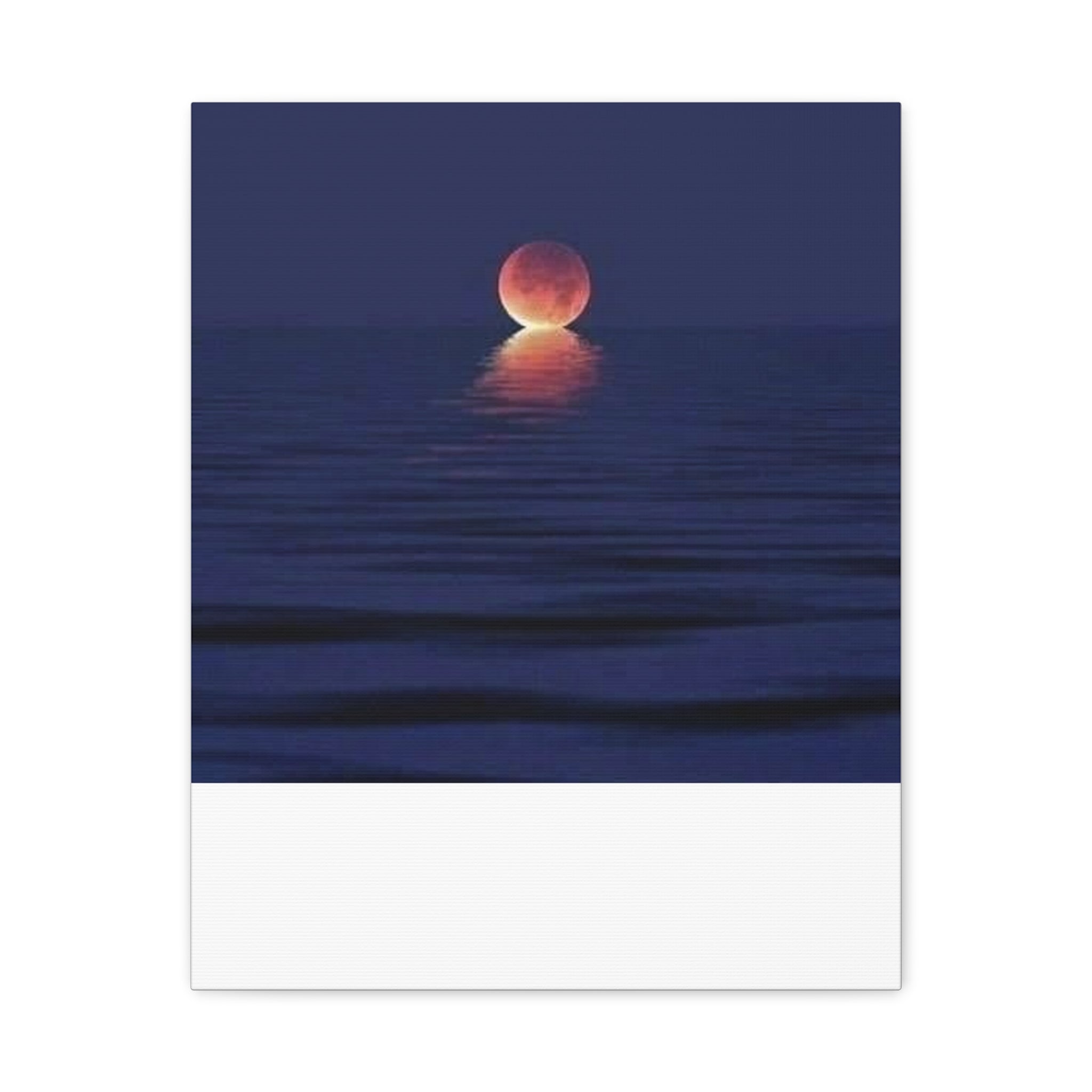 Lunar Reflection Canvas Art — Moonrise Over Calm Sea Stretched Matte Wall Art