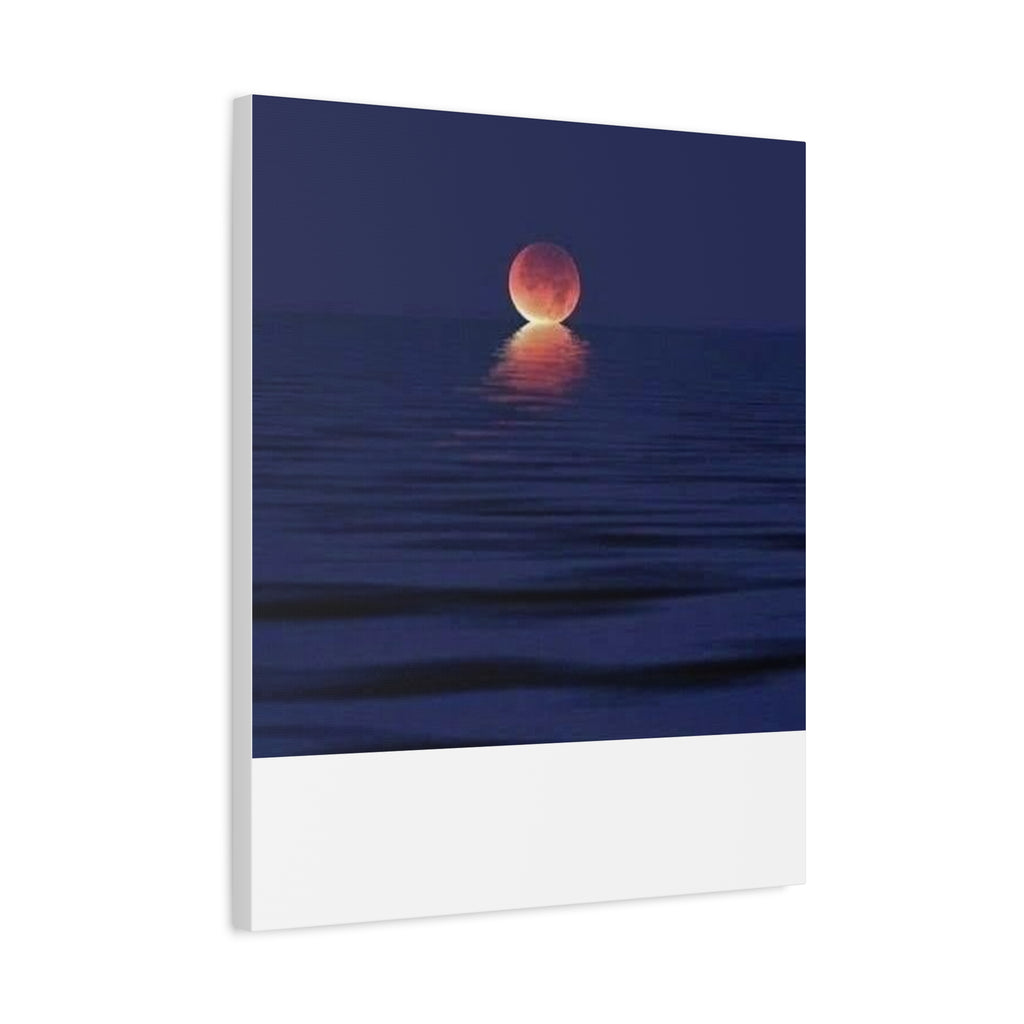 Lunar Reflection Canvas Art — Moonrise Over Calm Sea Stretched Matte Wall Art