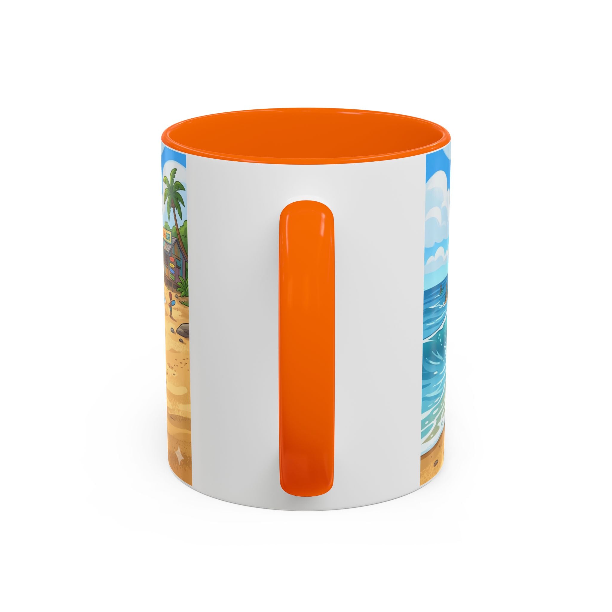 Surf Beach Coffee Mug — Cute Surfer Cartoon Design, 11/15oz Accent Mug
