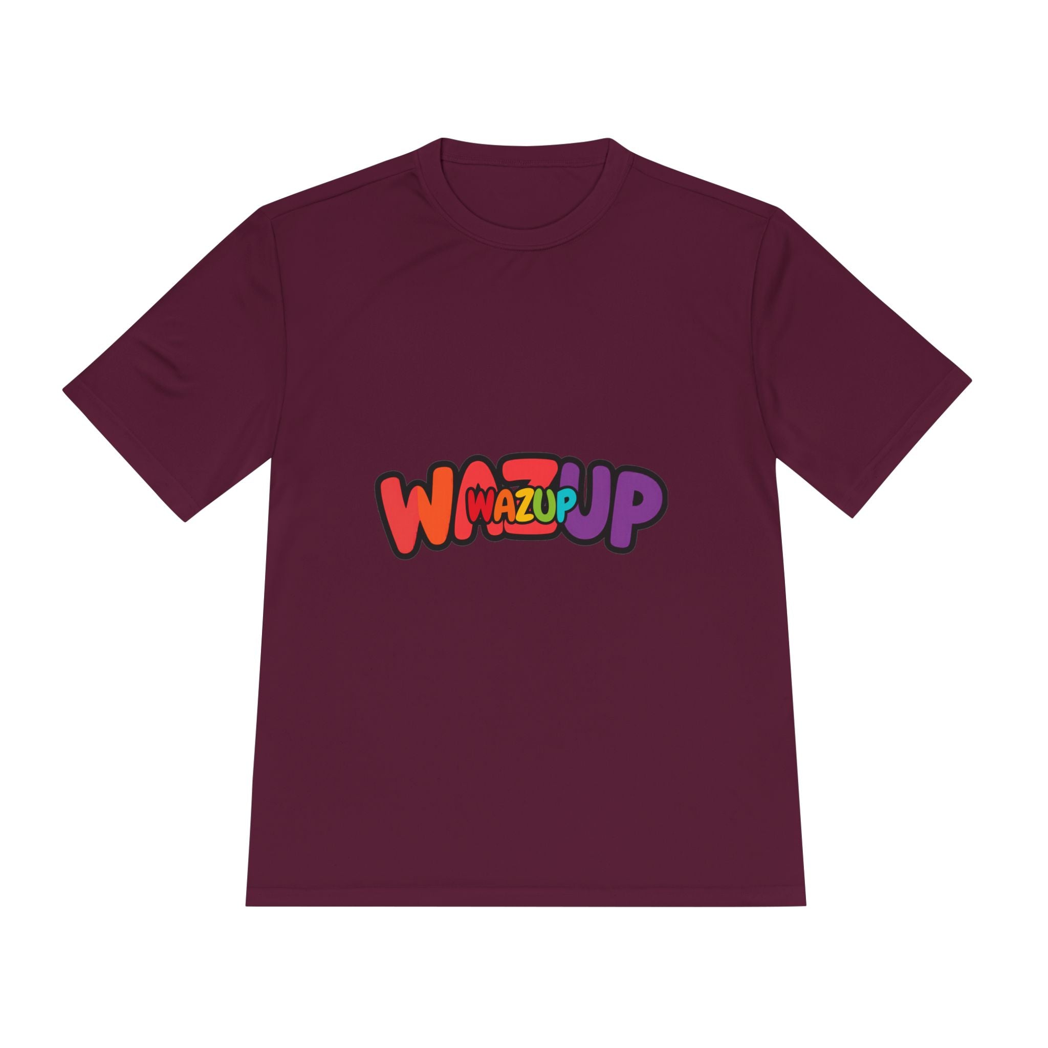 Wazup Colorblock Graphic Tee — Retro Pop 'Wazup' Moisture-Wicking Shirt