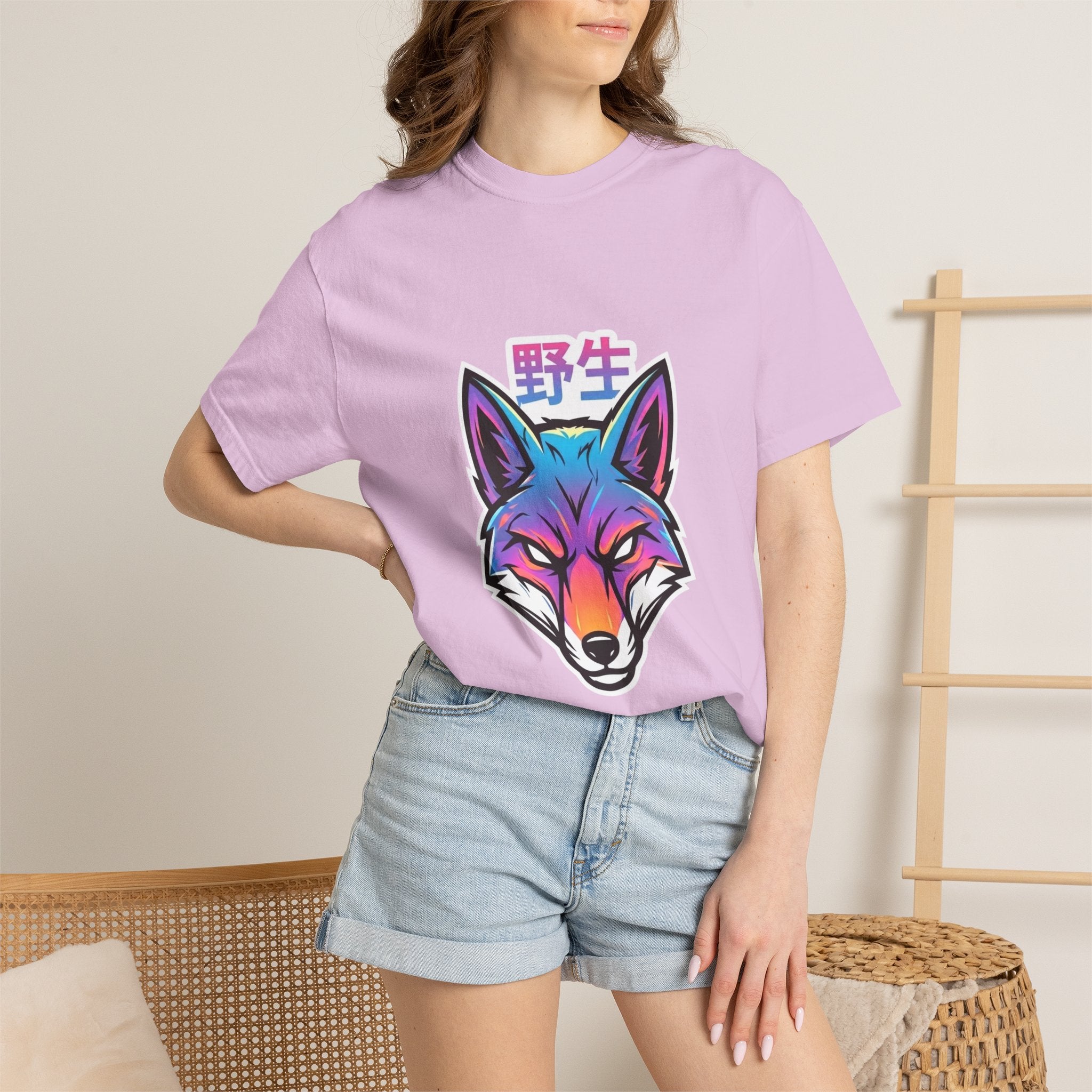 Neon Fox Graphic T-Shirt — Wild (野生) Japanese Kanji Tee