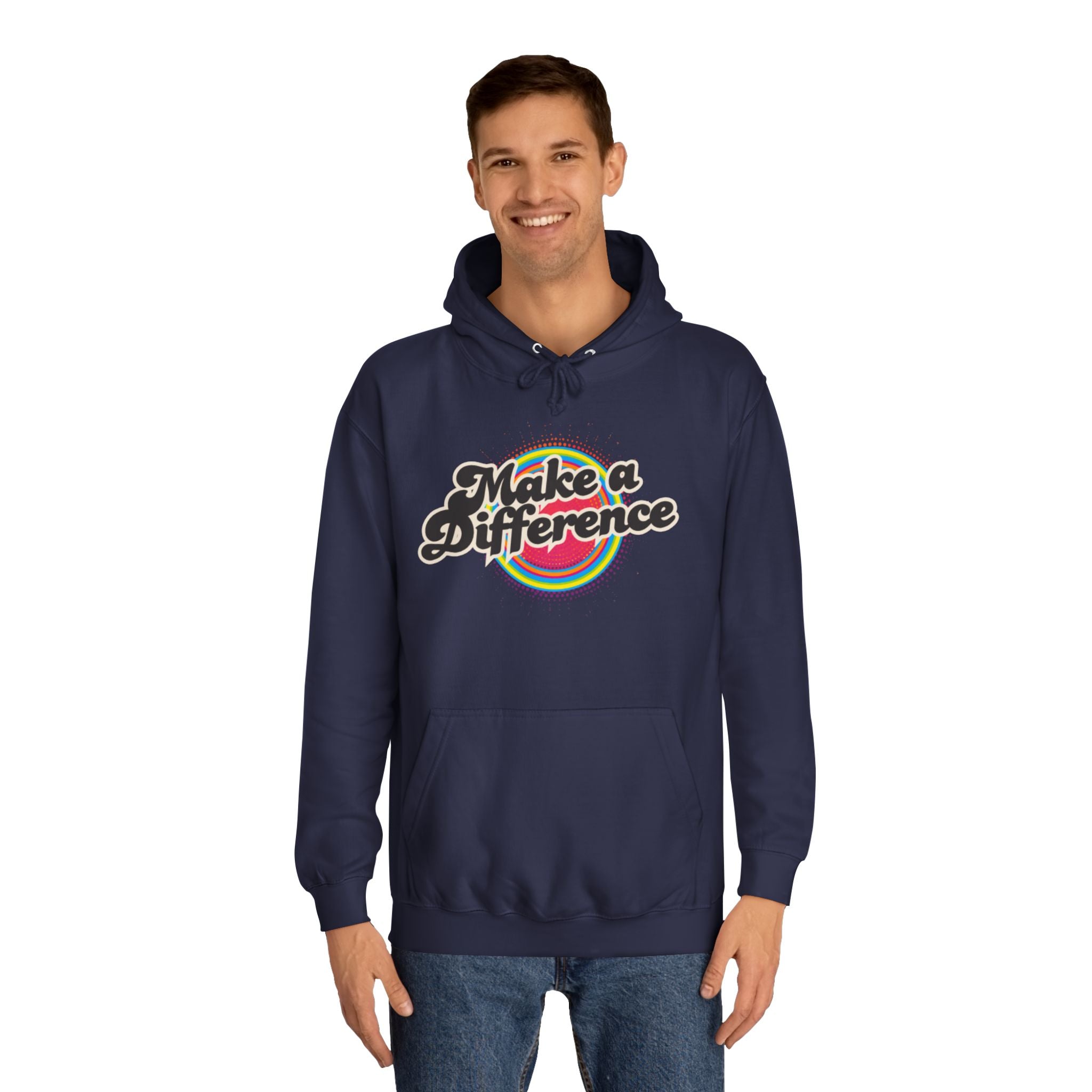 Make a Difference Hoodie — Retro Rainbow Inspirational College Sweatshirt
