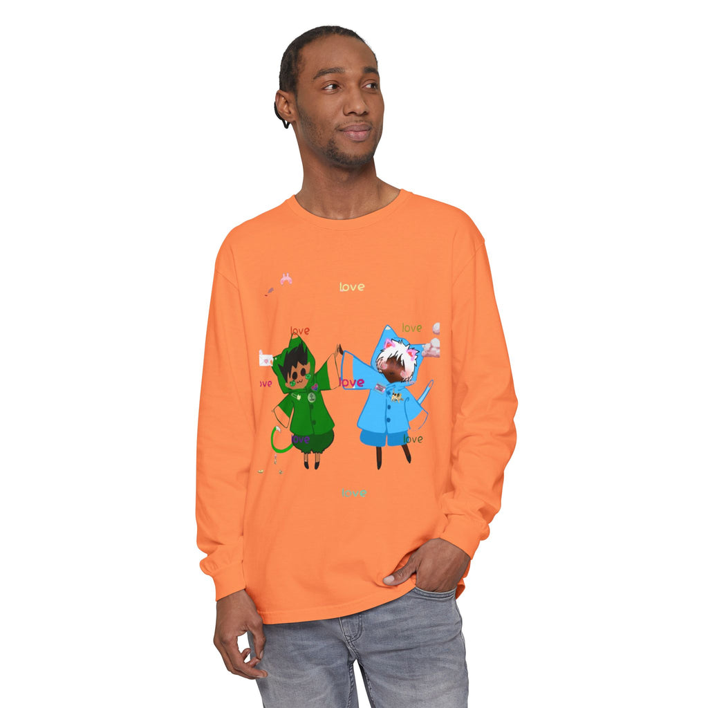 Cute Rainbow Cats Holding Hands Long Sleeve Tee – "Love" Graphic