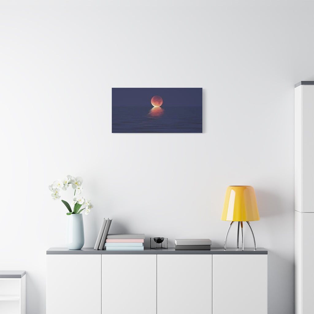 Lunar Reflection Canvas Art — Moonrise Over Calm Sea Stretched Matte Wall Art