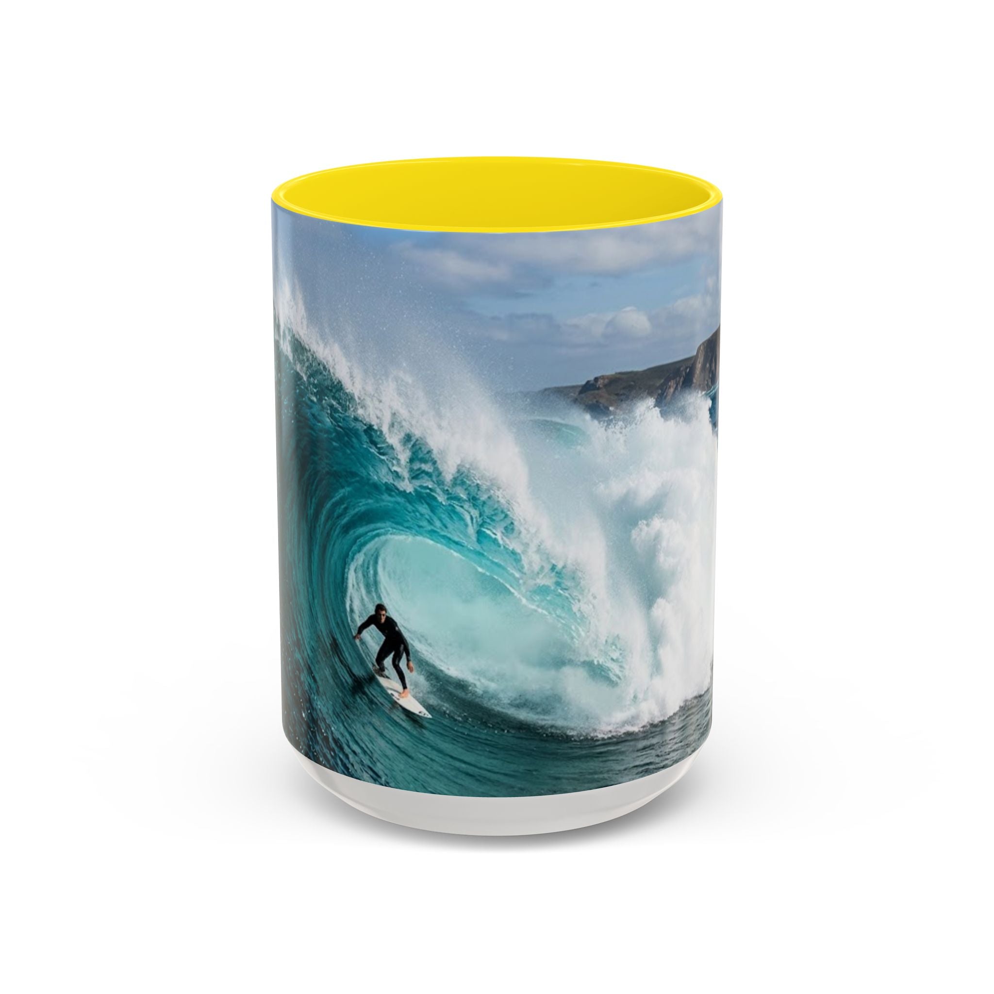 Surfing Wave Accent Coffee Mug — Ocean Beach Surfboard Photo 11/15oz