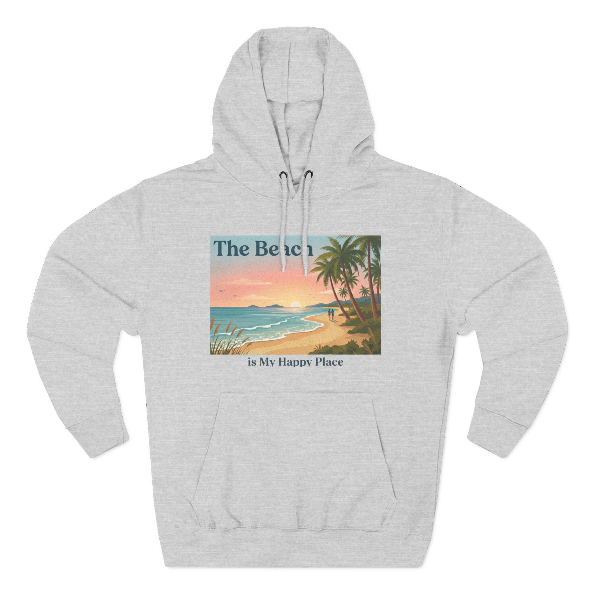 Beach Sunset Hoodie – "The Beach is My Happy Place" Coastal Palm Pullover