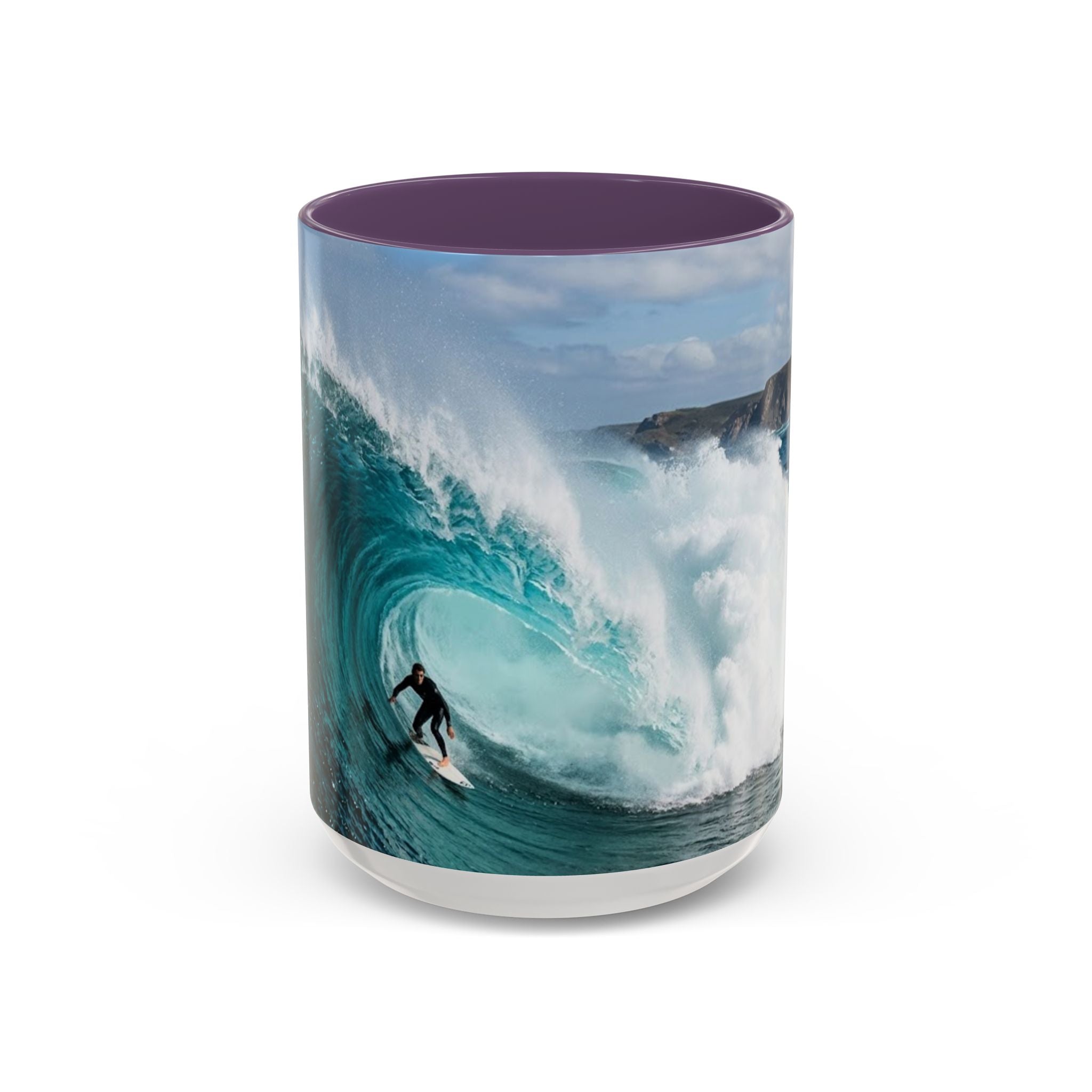 Surfing Wave Accent Coffee Mug — Ocean Beach Surfboard Photo 11/15oz