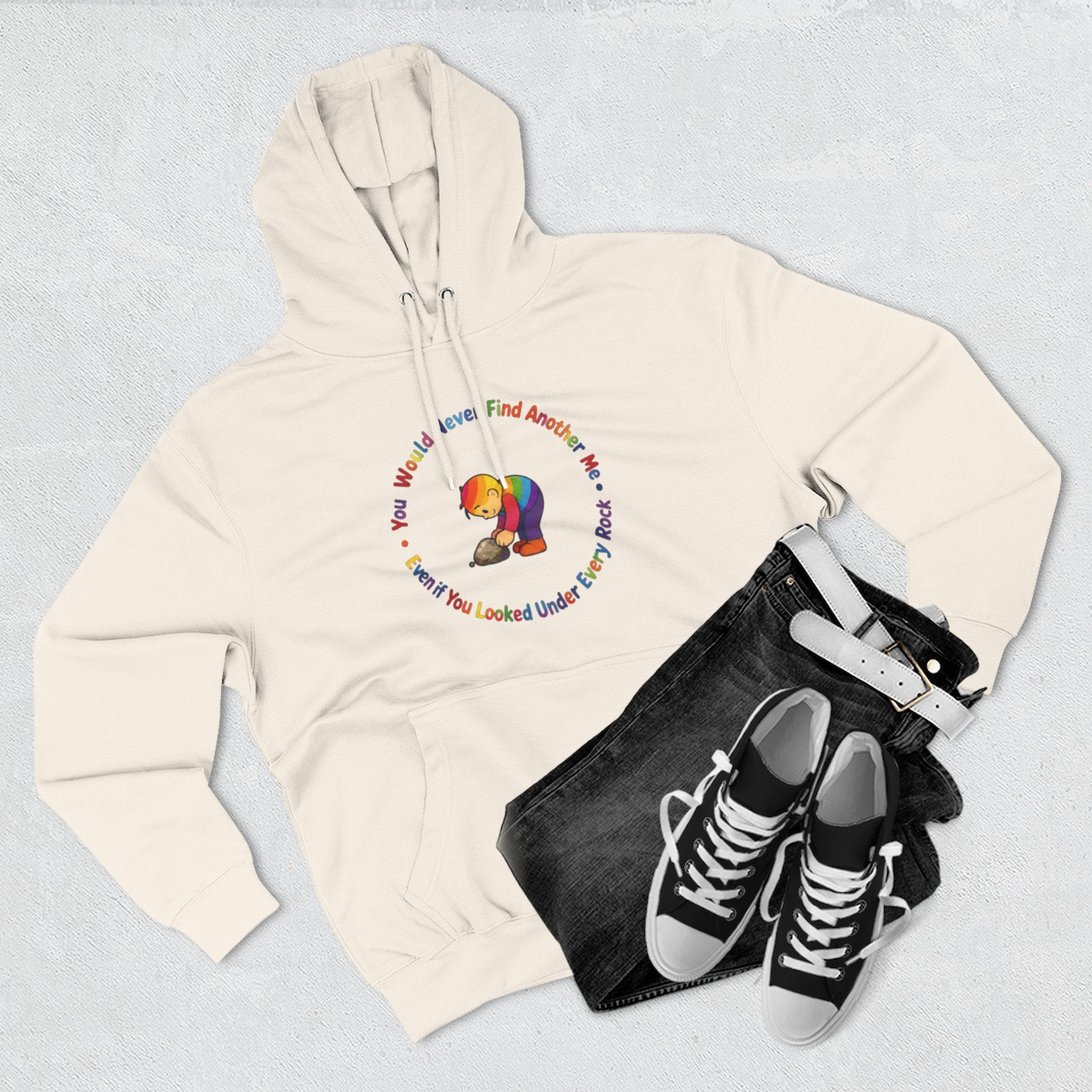 Rainbow Sloth Hoodie — “If You Wouldn’t Find Anyone, You’d Be Looked Under Every Rock” Cozy Graphic Pullover
