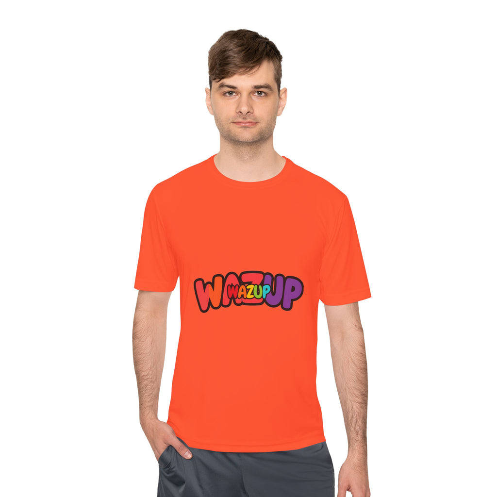 Wazup Colorblock Graphic Tee — Retro Pop 'Wazup' Moisture-Wicking Shirt