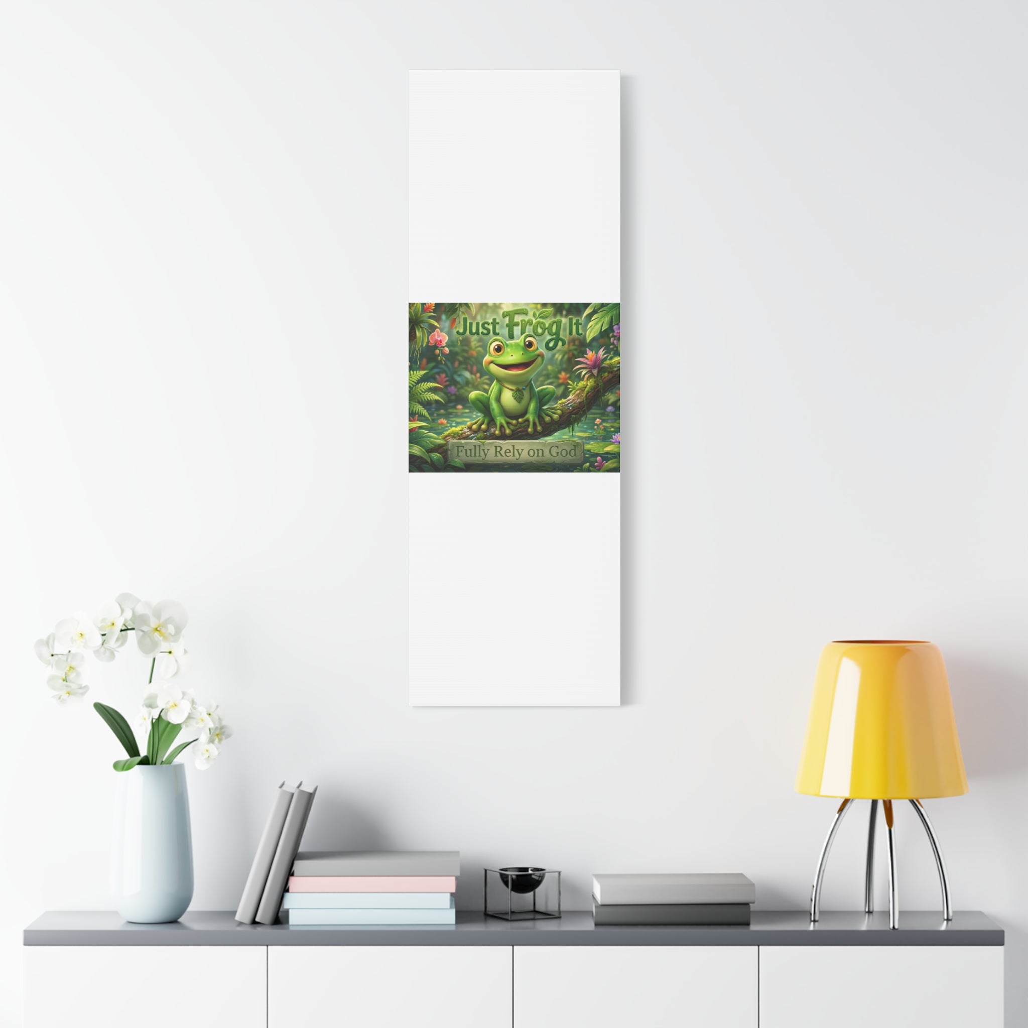 Just Frog It Canvas Wall Art — "Fully Rely on God" Inspirational Frog Print