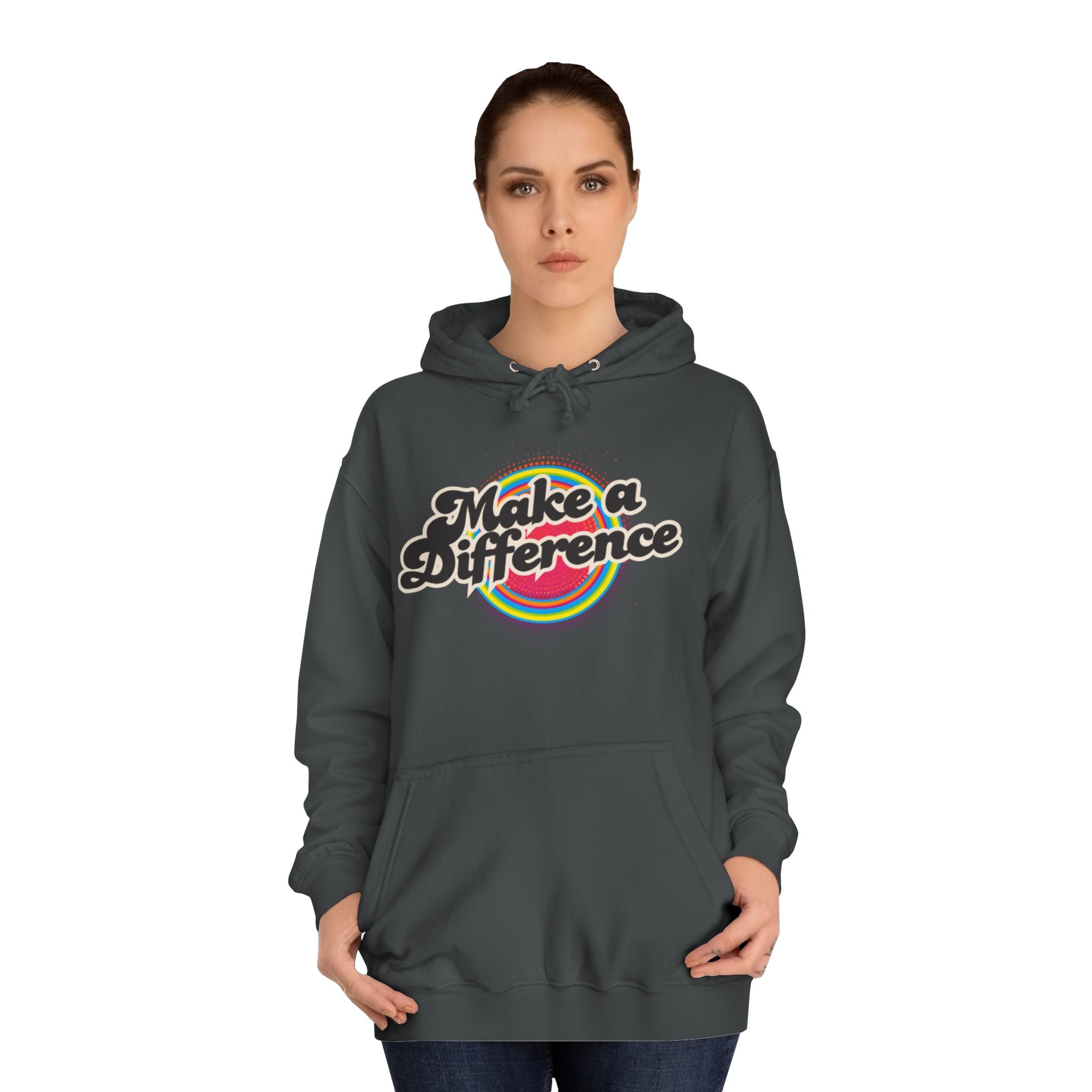 Make a Difference Hoodie — Retro Rainbow Inspirational College Sweatshirt