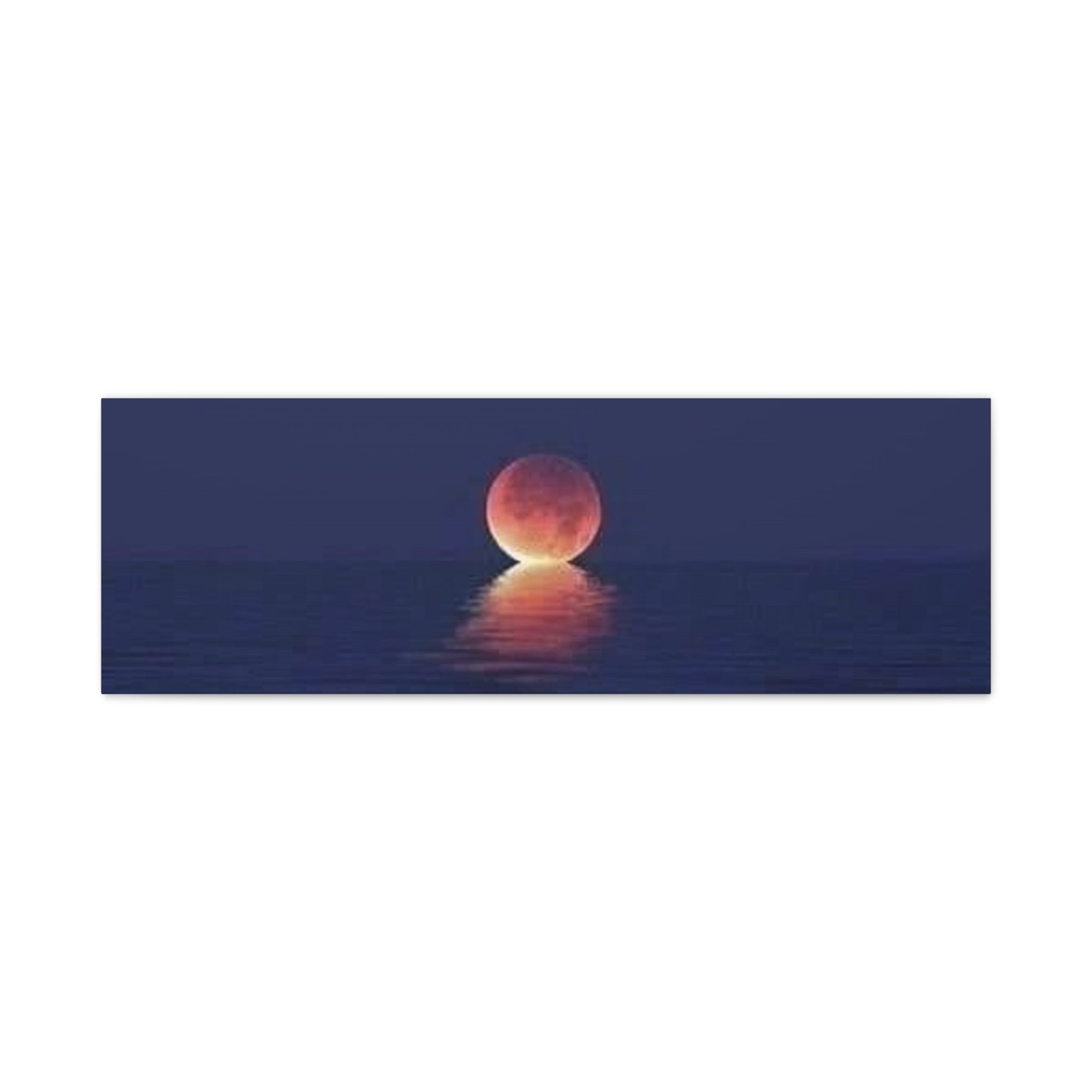 Lunar Reflection Canvas Art — Moonrise Over Calm Sea Stretched Matte Wall Art