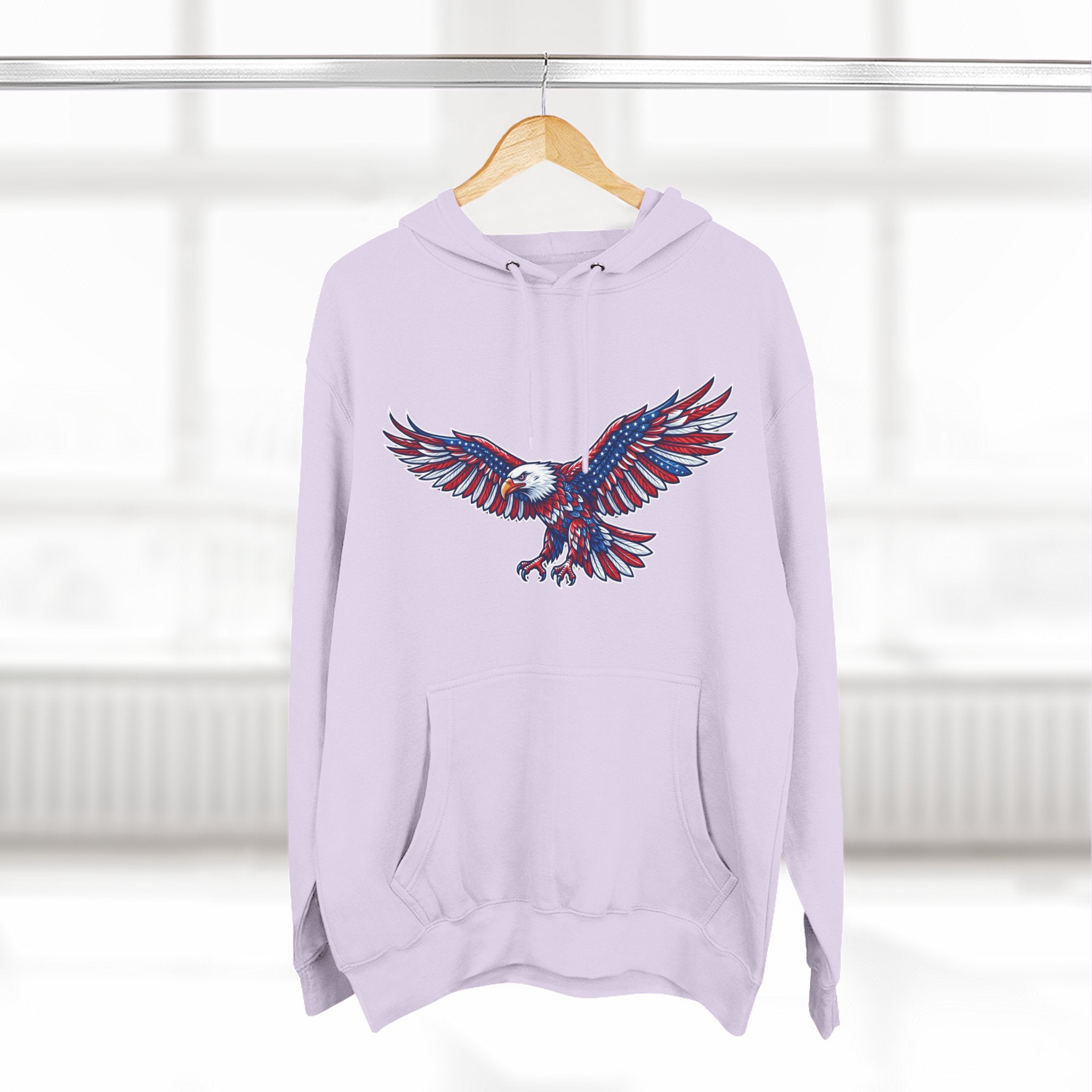 Eagle Flight Hoodie — Patriotic Red & Blue Soaring Eagle Graphic