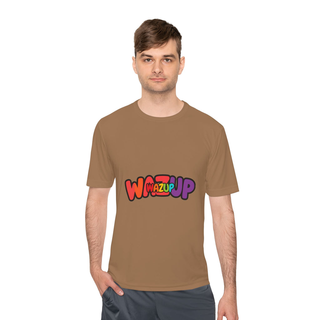 Wazup Colorblock Graphic Tee — Retro Pop 'Wazup' Moisture-Wicking Shirt