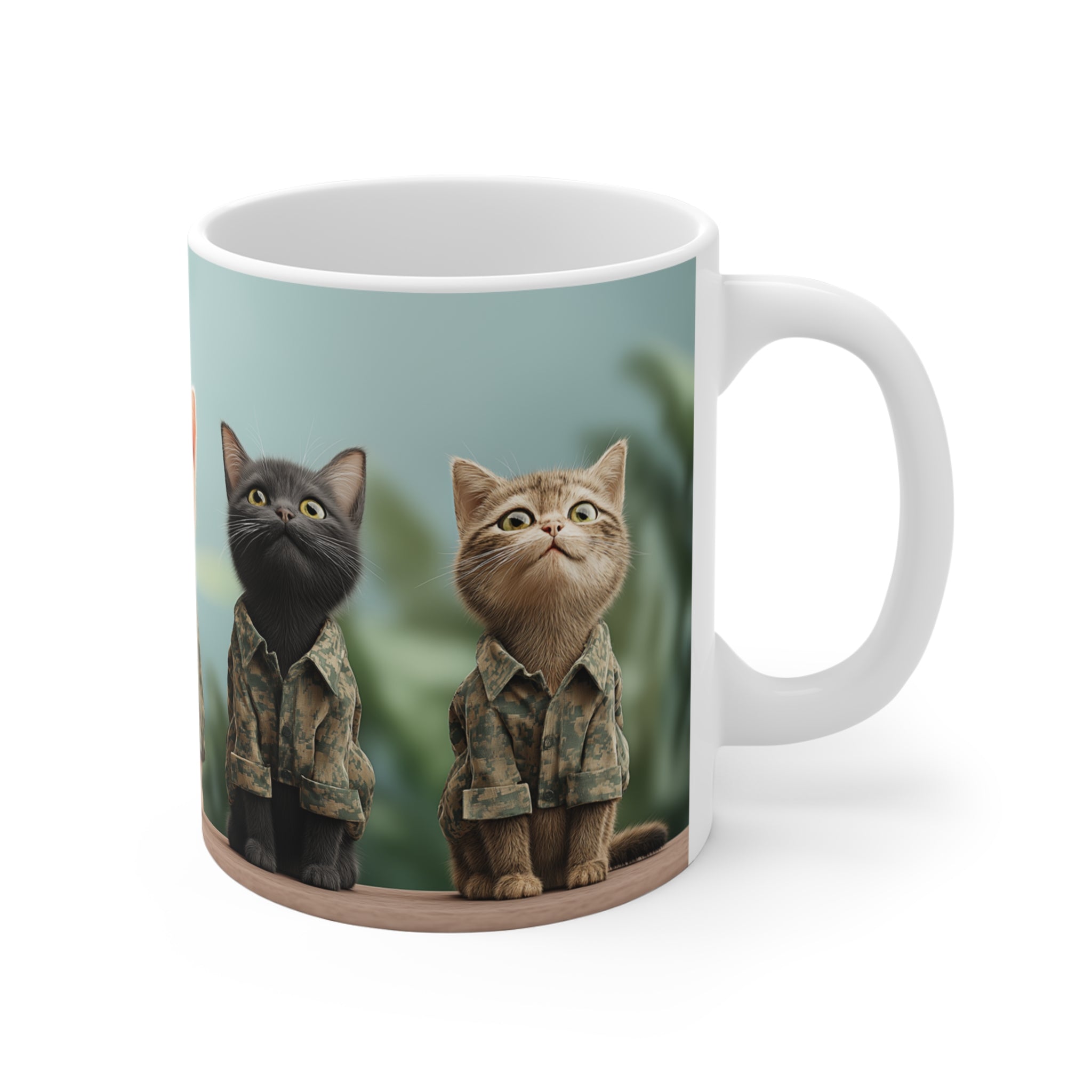 Cat Squad Ceramic Mug — Cute Kittens in Camouflage 11oz