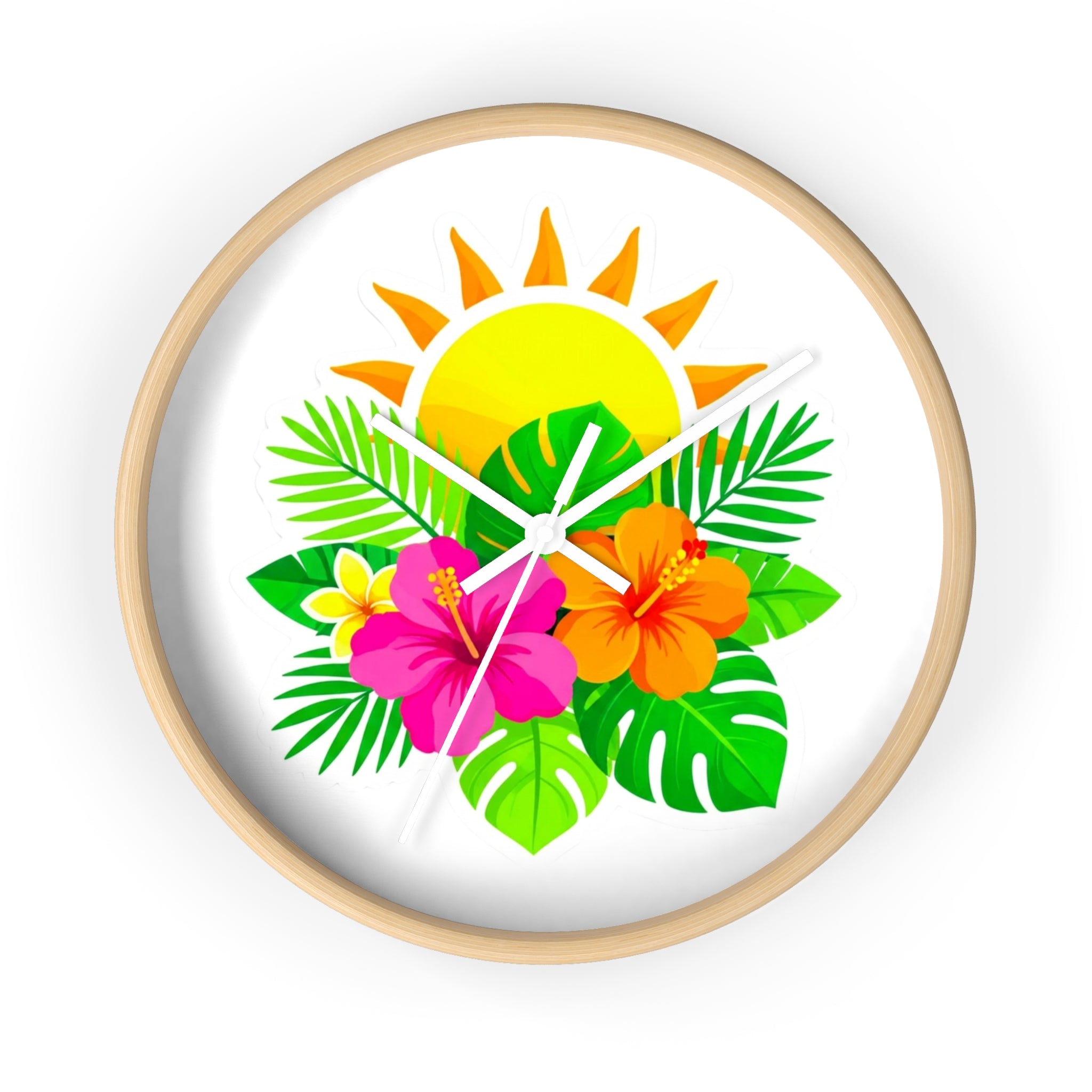 Tropical Hibiscus Wall Clock — Sunny Floral Decorative Clock