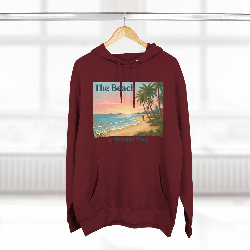 Beach Sunset Hoodie – "The Beach is My Happy Place" Coastal Palm Pullover