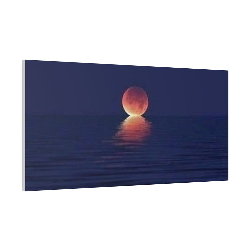 Lunar Reflection Canvas Art — Moonrise Over Calm Sea Stretched Matte Wall Art