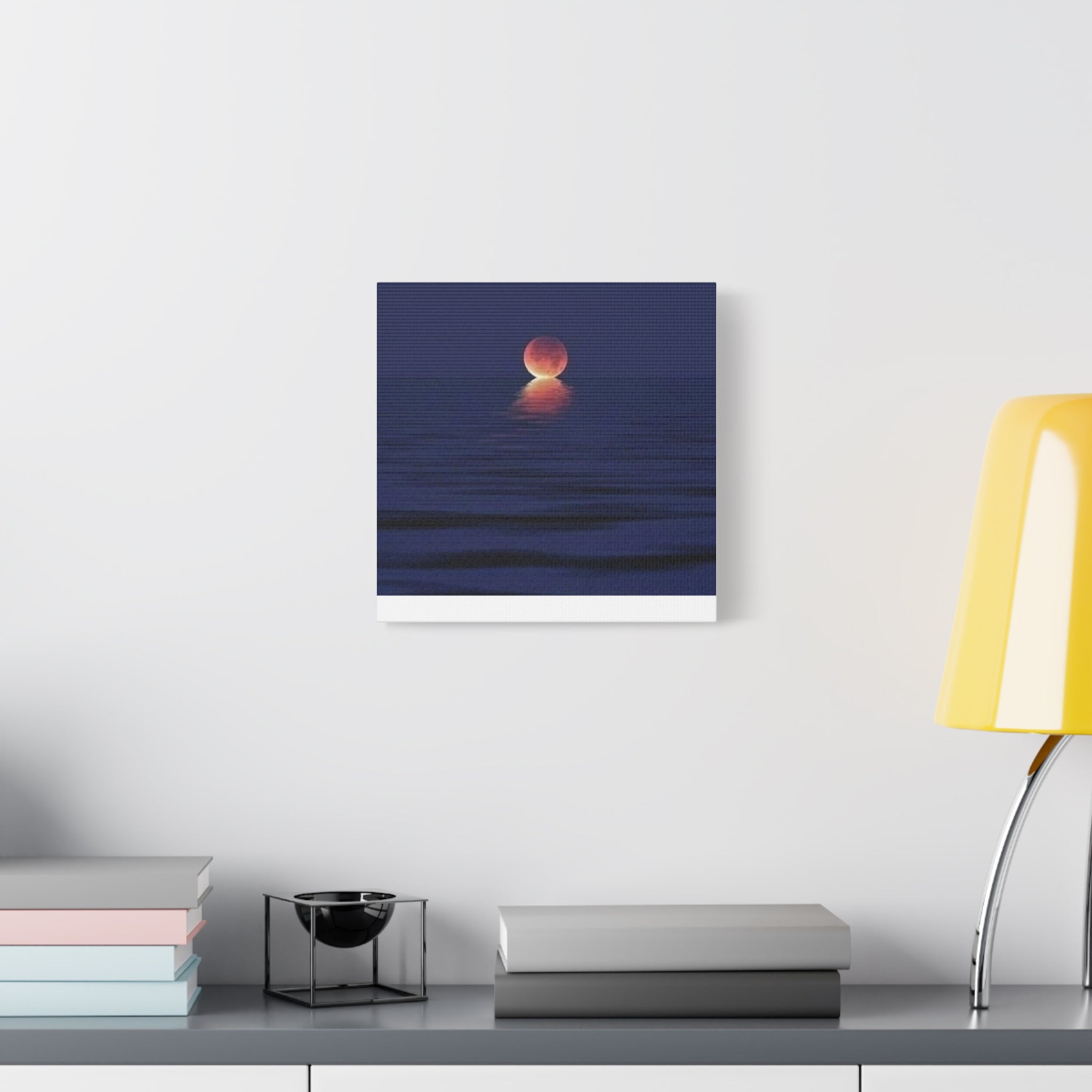 Lunar Reflection Canvas Art — Moonrise Over Calm Sea Stretched Matte Wall Art