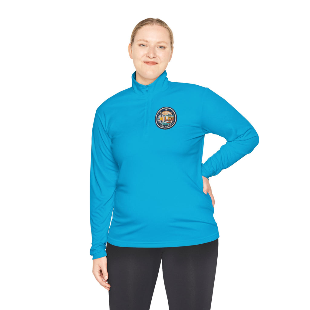 LBI Logo Cozy Crew Quarter-Zip Pullover — Retro Sunset