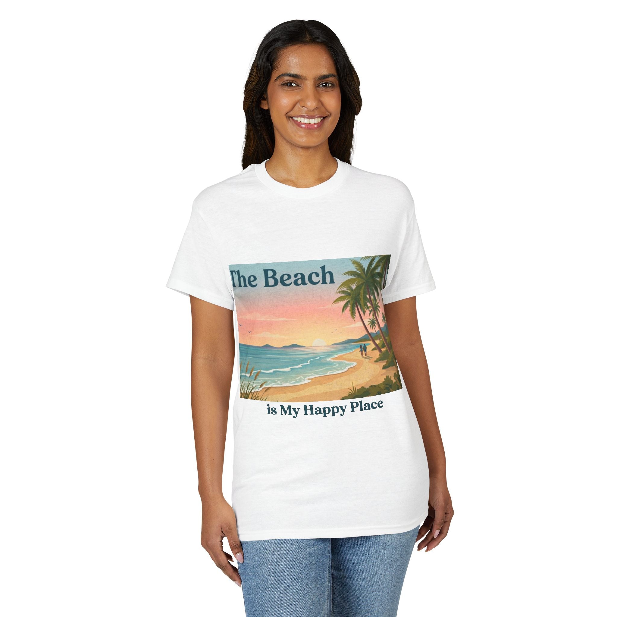 Beach Is My Happy Place T-Shirt — Tropical Sunset Vacation Tee
