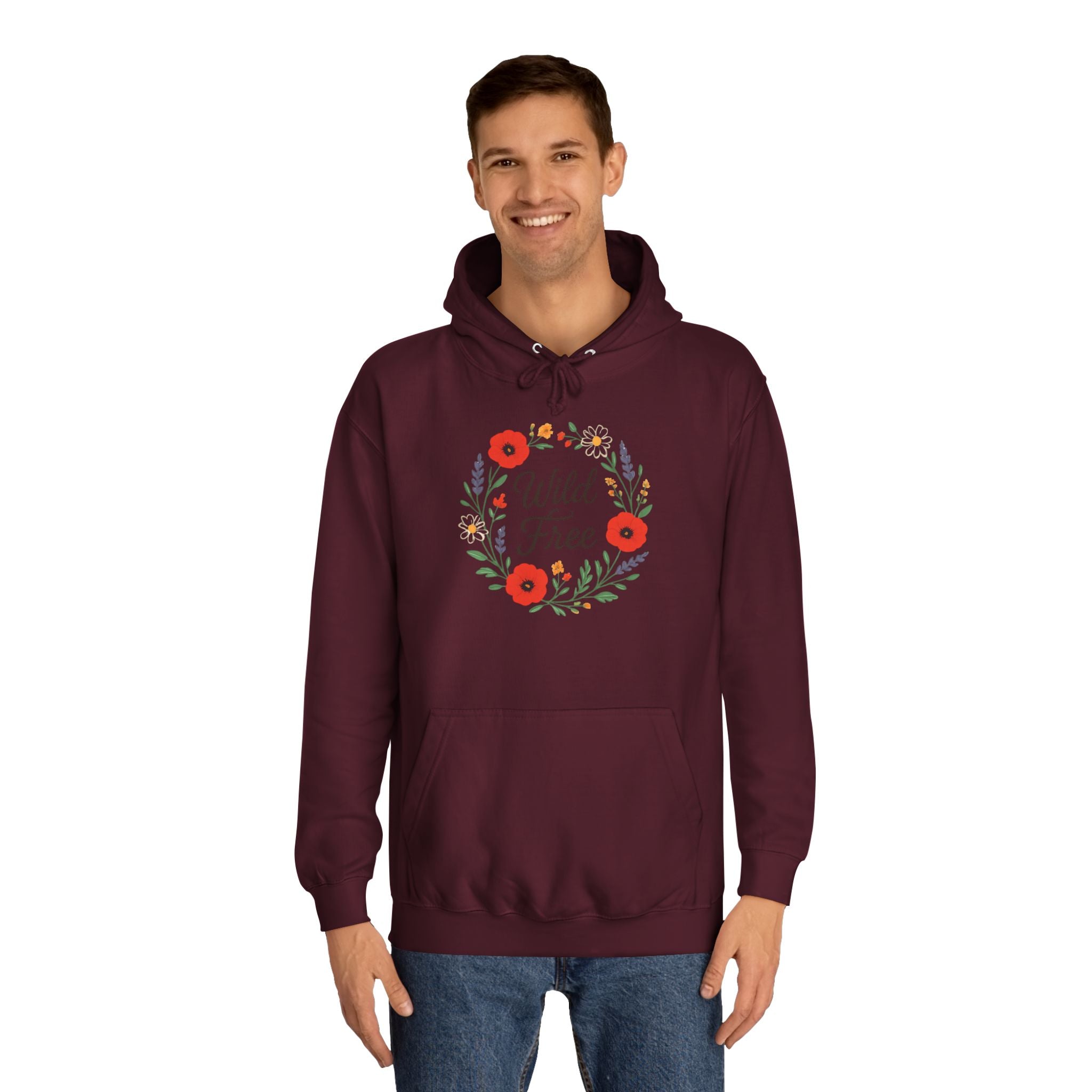 Wild & Free Floral Hoodie — Women's Boho Inspirational Sweatshirt