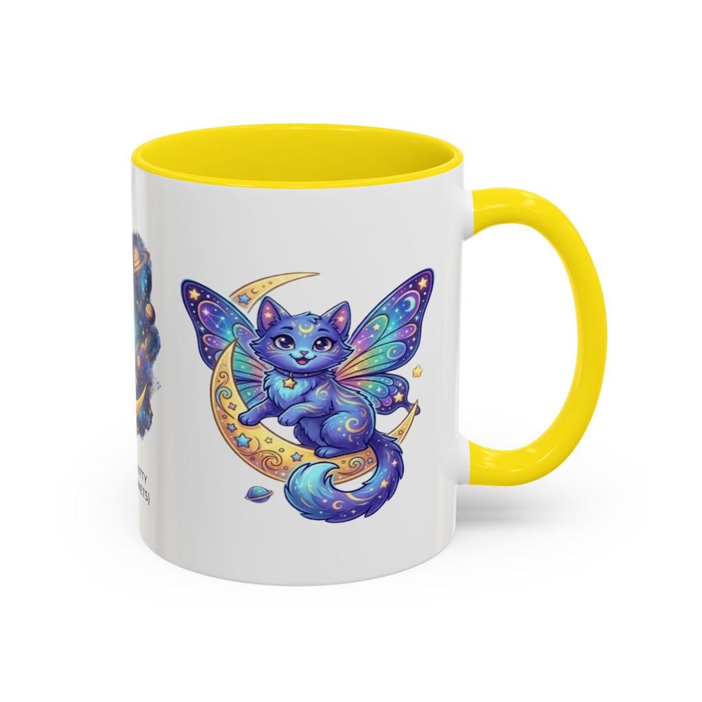 Cosmic Kitty Accent Coffee Mug — Magical Moon & Planets Cat Design (11/15oz)