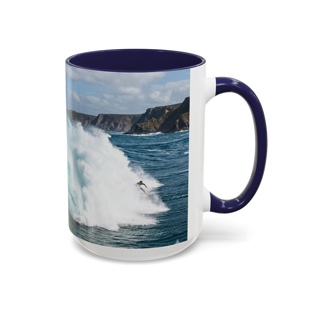 Surfing Wave Accent Coffee Mug — Ocean Beach Surfboard Photo 11/15oz