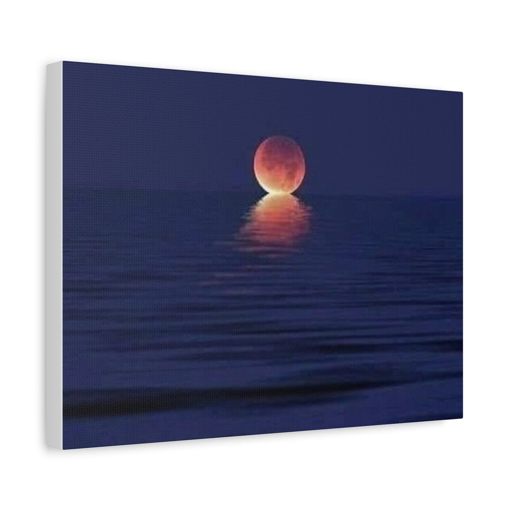 Lunar Reflection Canvas Art — Moonrise Over Calm Sea Stretched Matte Wall Art