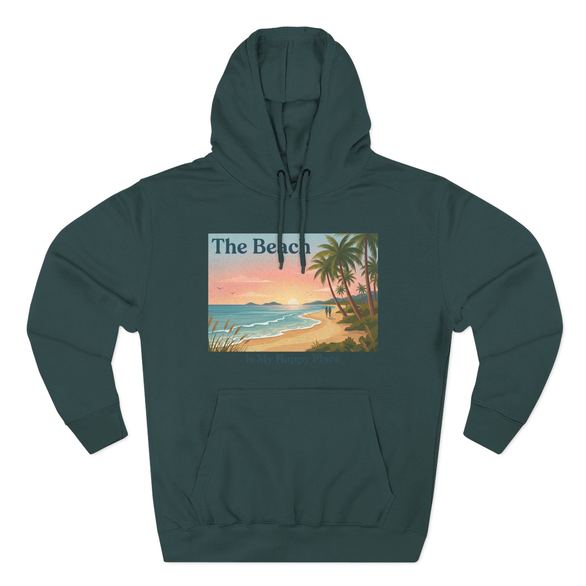 Beach Sunset Hoodie – "The Beach is My Happy Place" Coastal Palm Pullover
