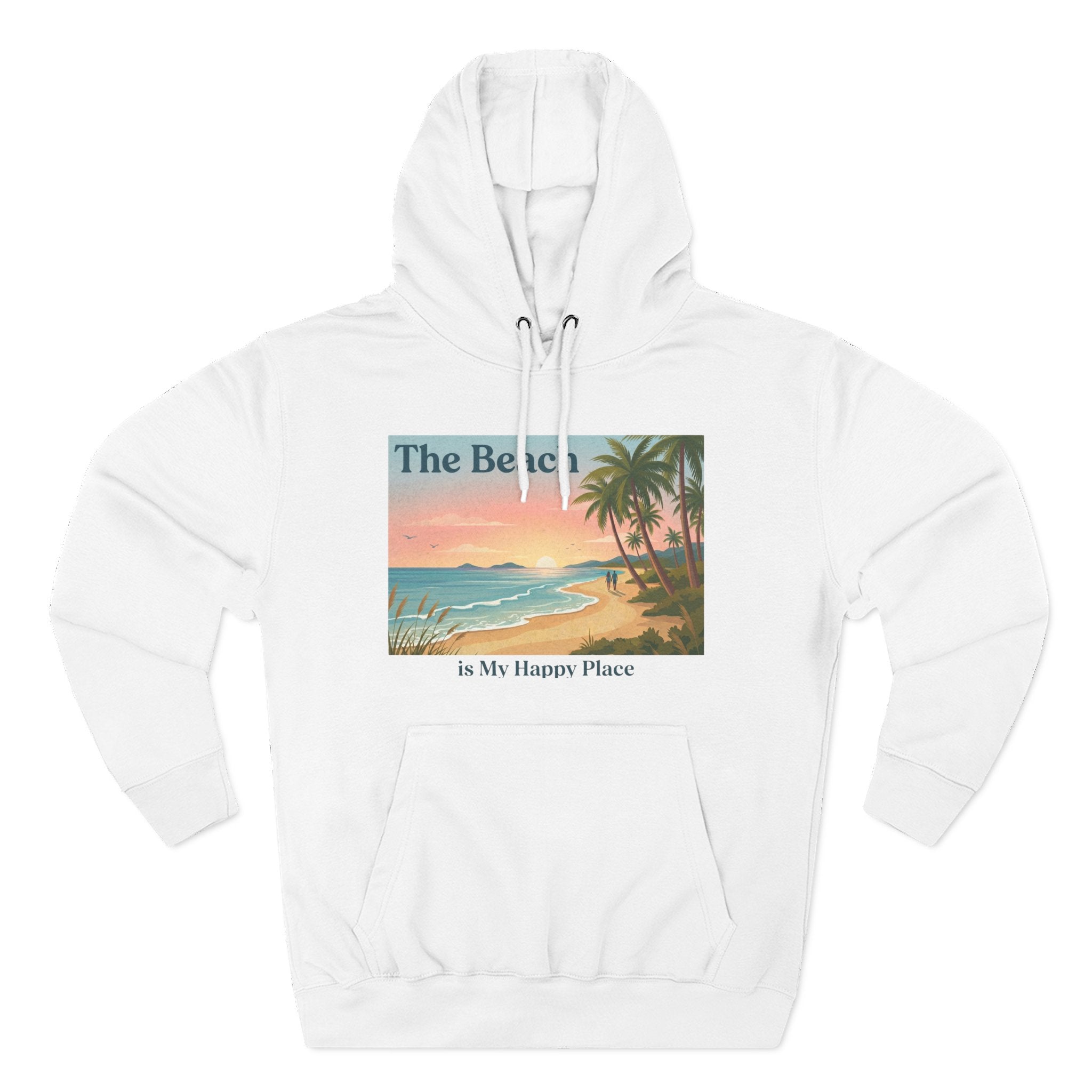 Beach Sunset Hoodie – "The Beach is My Happy Place" Coastal Palm Pullover
