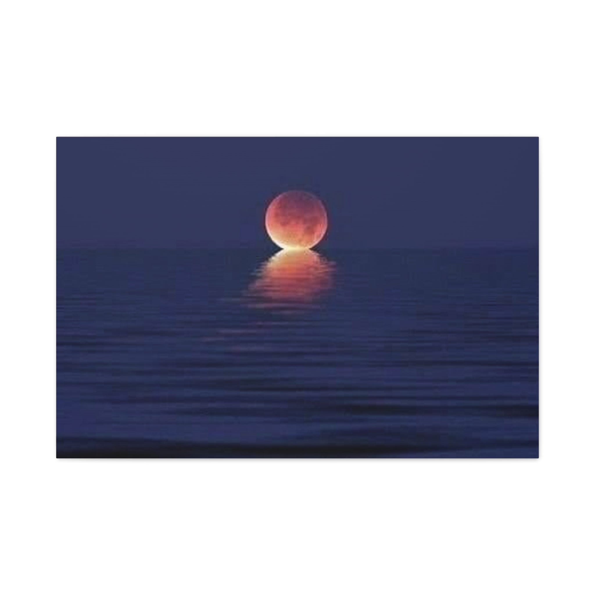 Lunar Reflection Canvas Art — Moonrise Over Calm Sea Stretched Matte Wall Art