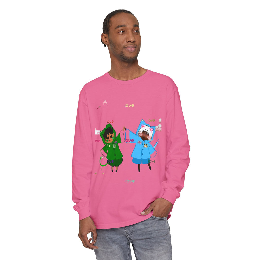 Cute Rainbow Cats Holding Hands Long Sleeve Tee – "Love" Graphic