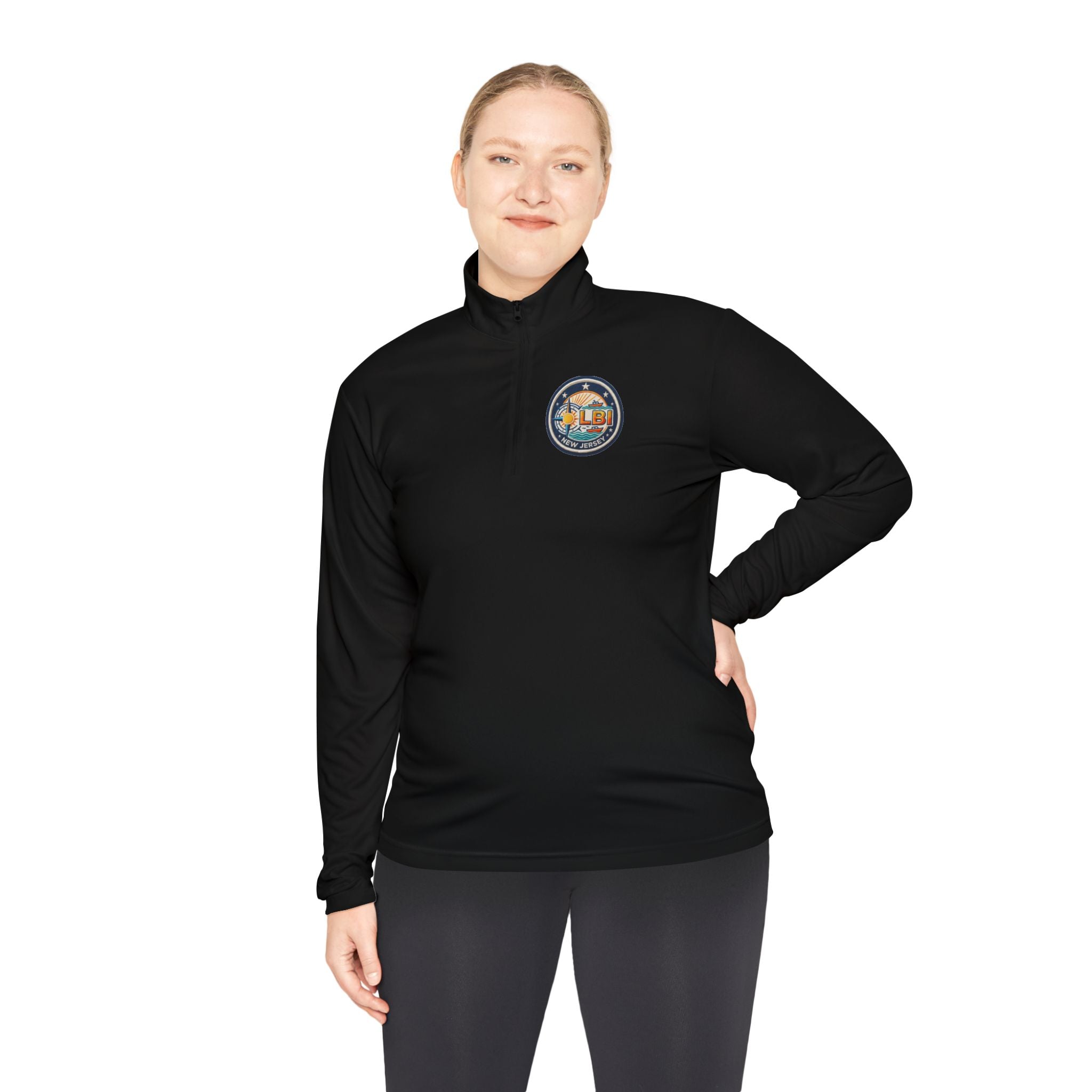 LBI Logo Cozy Crew Quarter-Zip Pullover — Retro Sunset