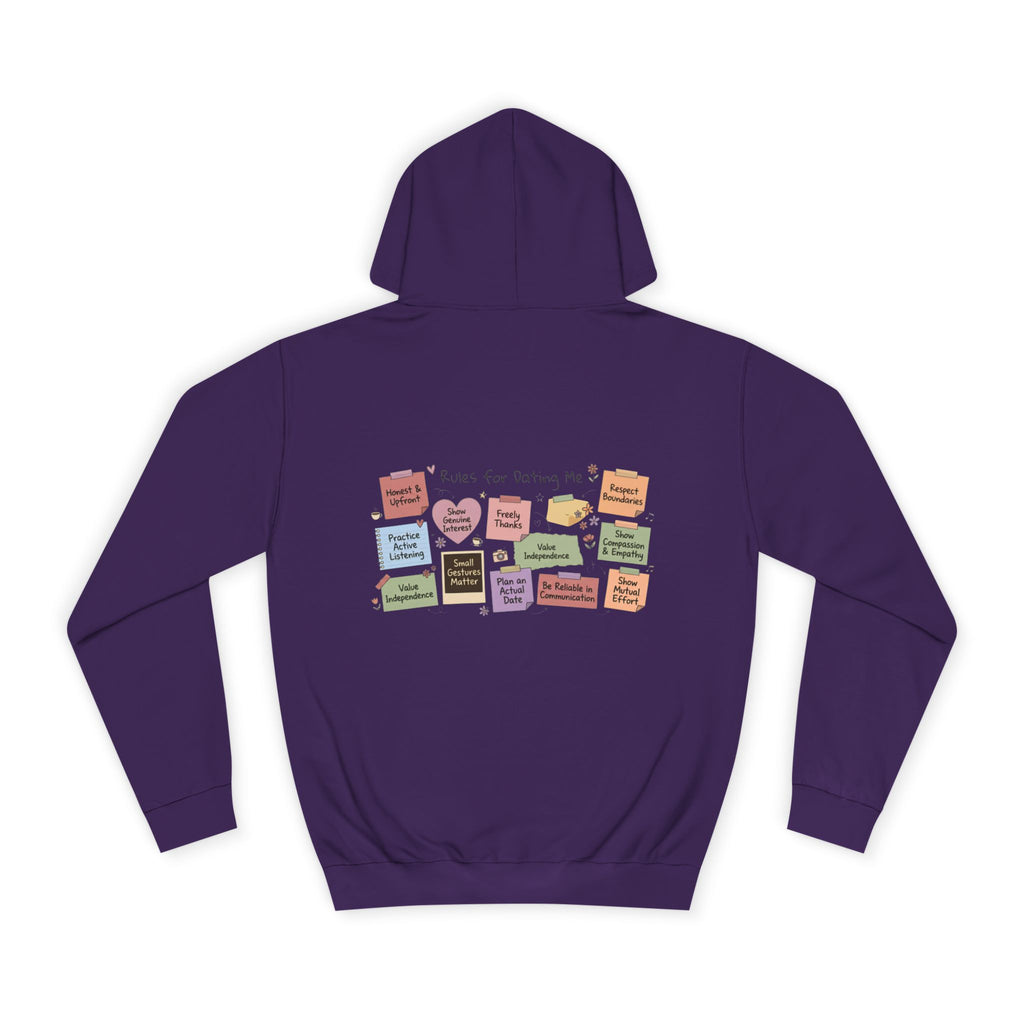 College Hoodie — Retro Sticky Notes Back Print, Cute Study Vibes