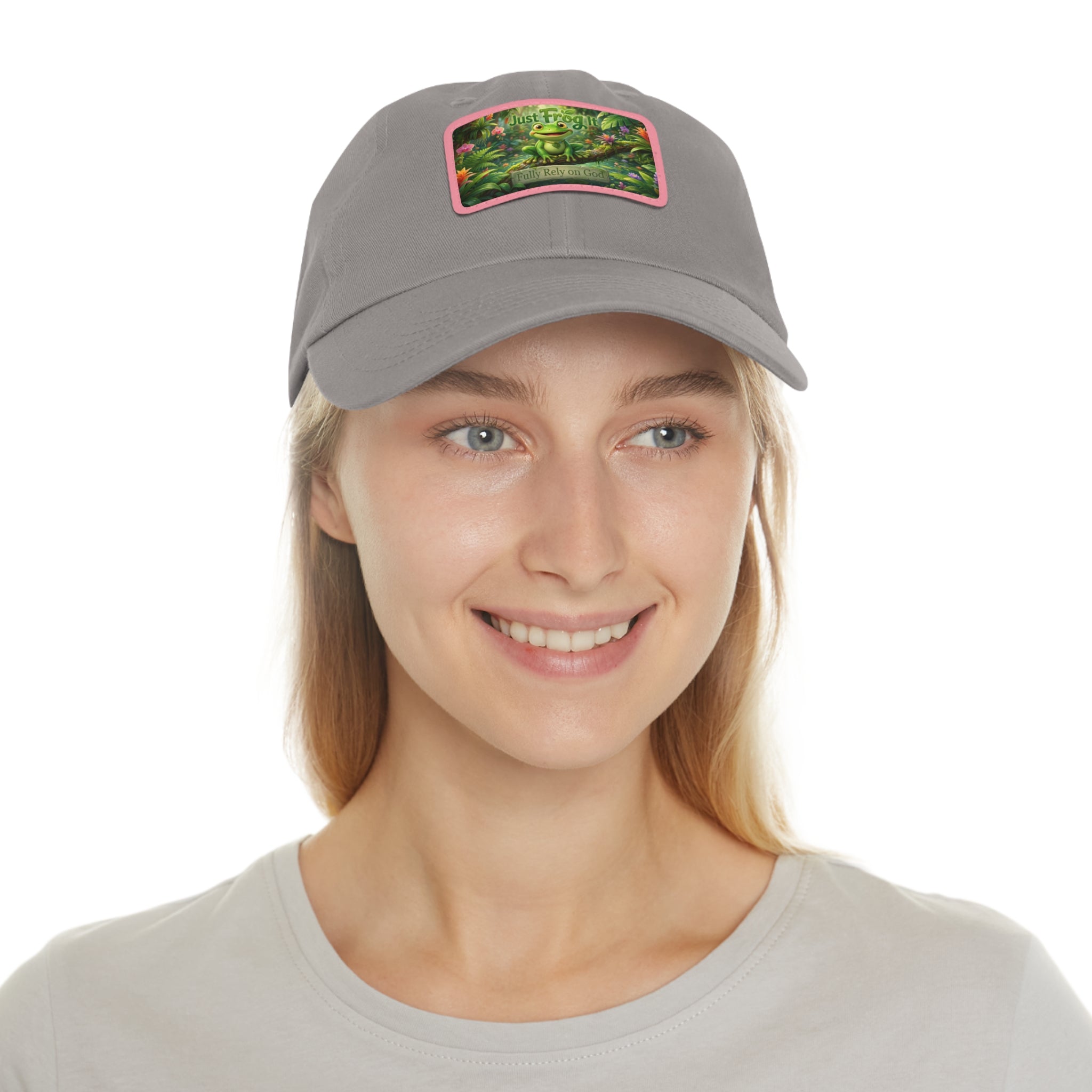 Frog Patch Dad Hat — 'Just Frog It' Leather Patch Baseball Cap