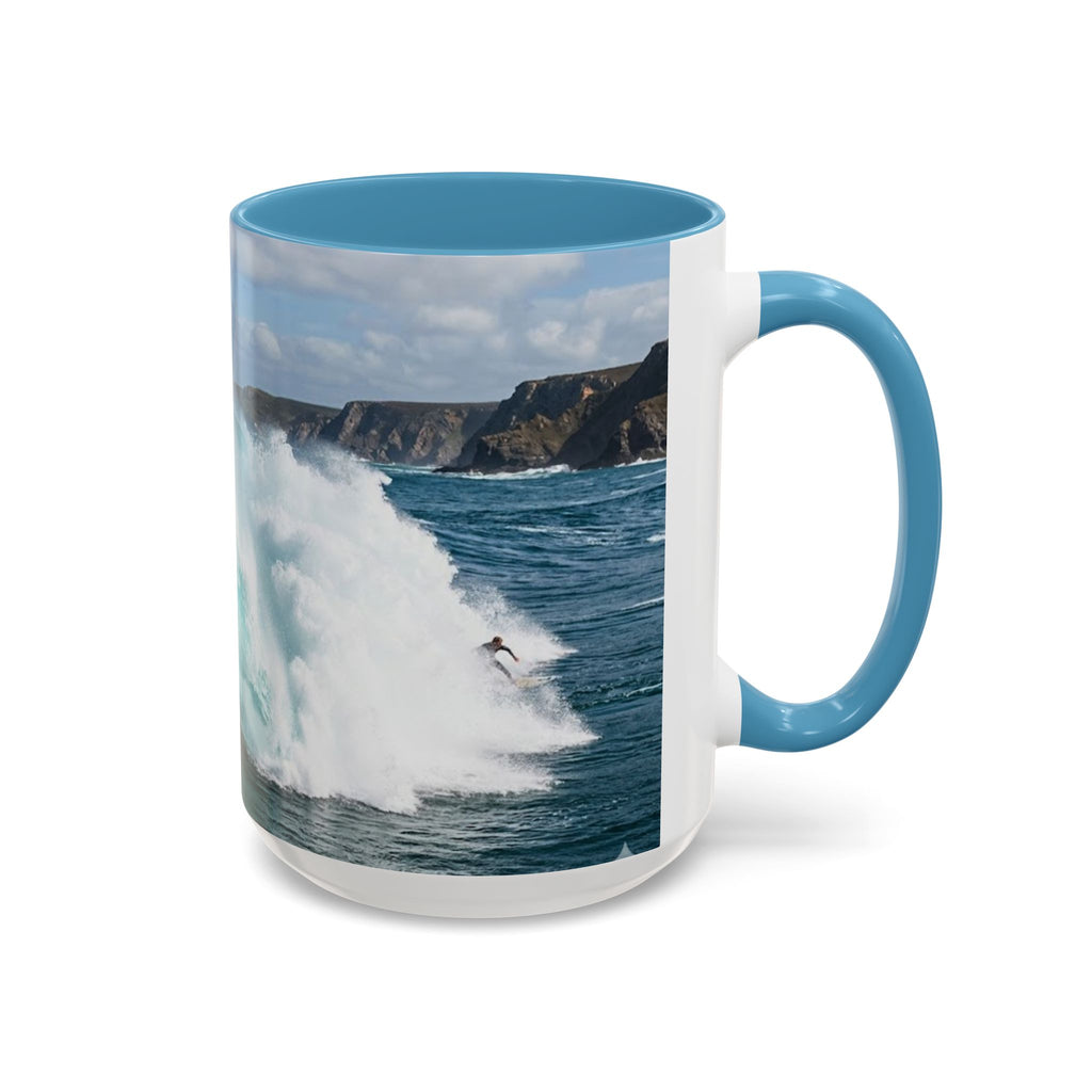 Surfing Wave Accent Coffee Mug — Ocean Beach Surfboard Photo 11/15oz
