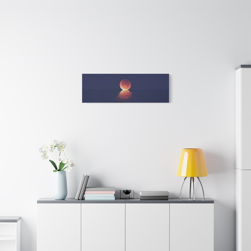 Lunar Reflection Canvas Art — Moonrise Over Calm Sea Stretched Matte Wall Art