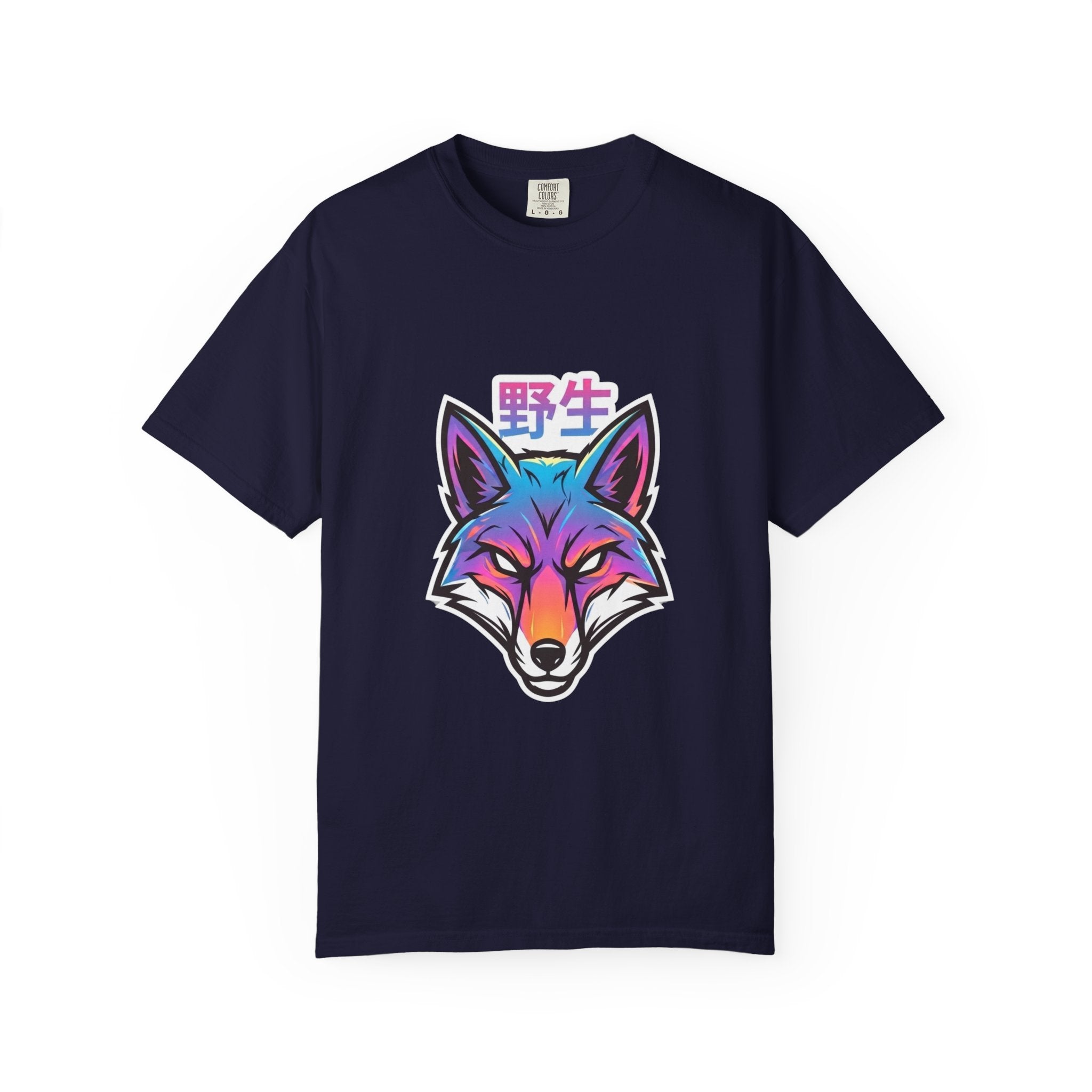 Neon Fox Graphic T-Shirt — Wild (野生) Japanese Kanji Tee