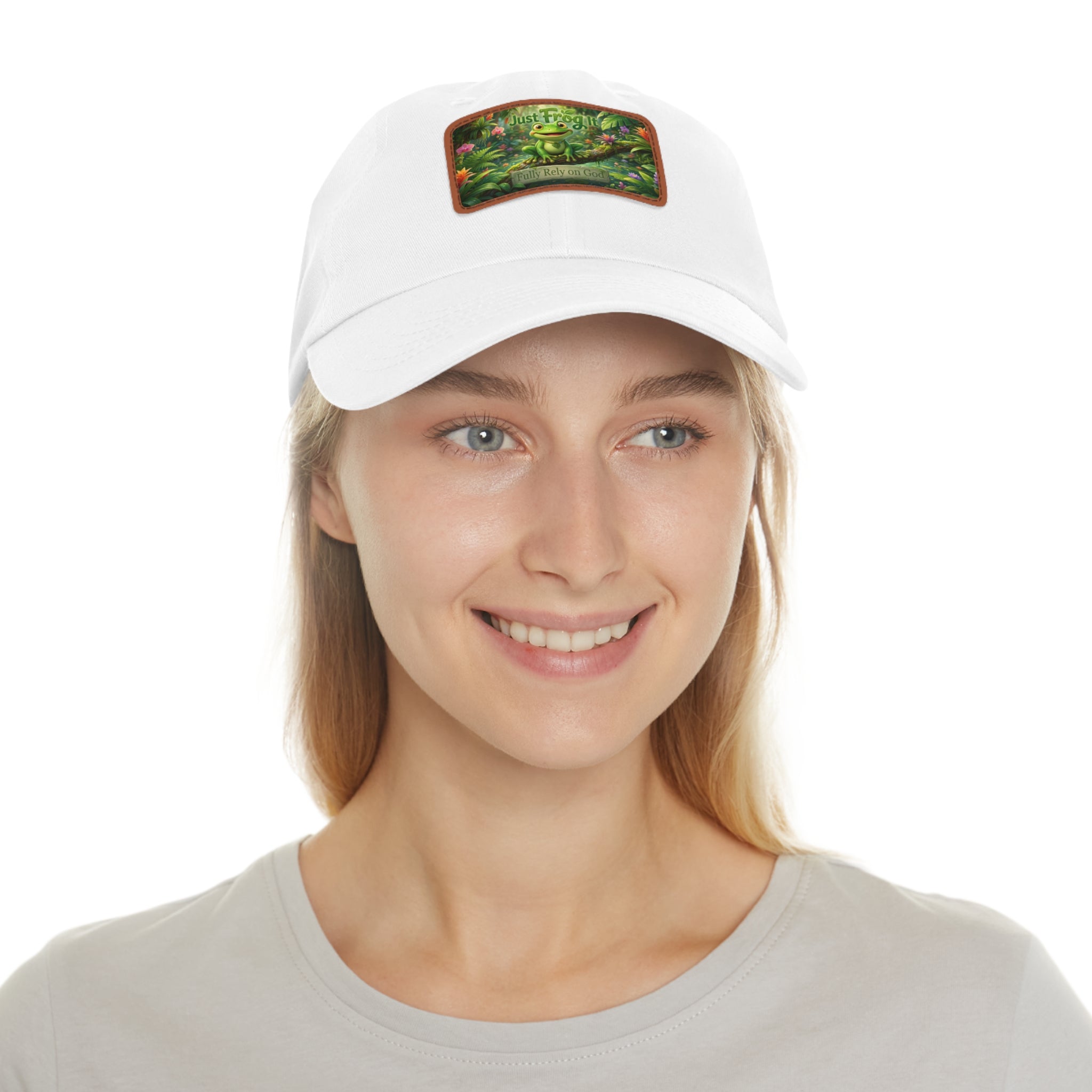 Frog Patch Dad Hat — 'Just Frog It' Leather Patch Baseball Cap
