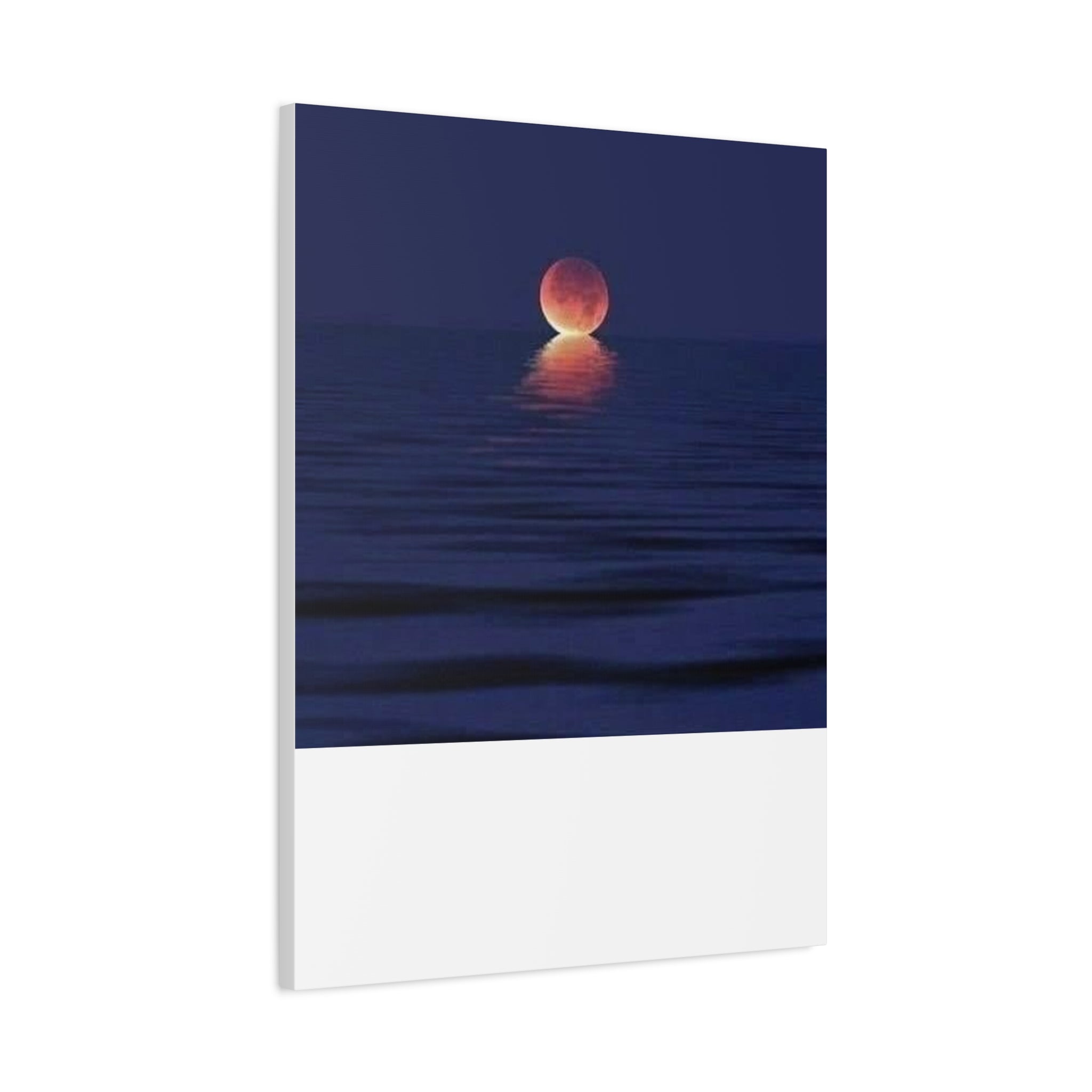 Lunar Reflection Canvas Art — Moonrise Over Calm Sea Stretched Matte Wall Art