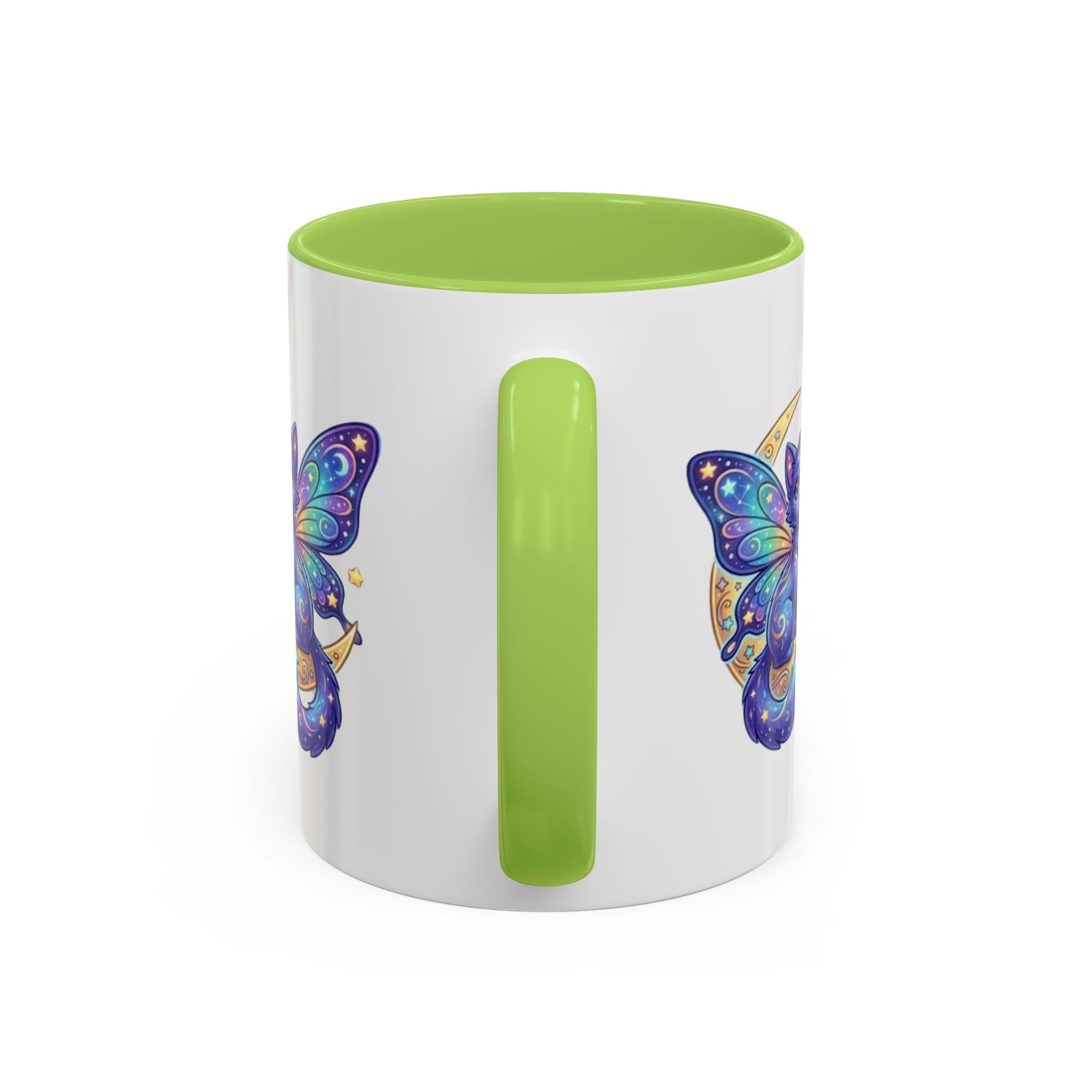 Cosmic Kitty Accent Coffee Mug — Magical Moon & Planets Cat Design (11/15oz)