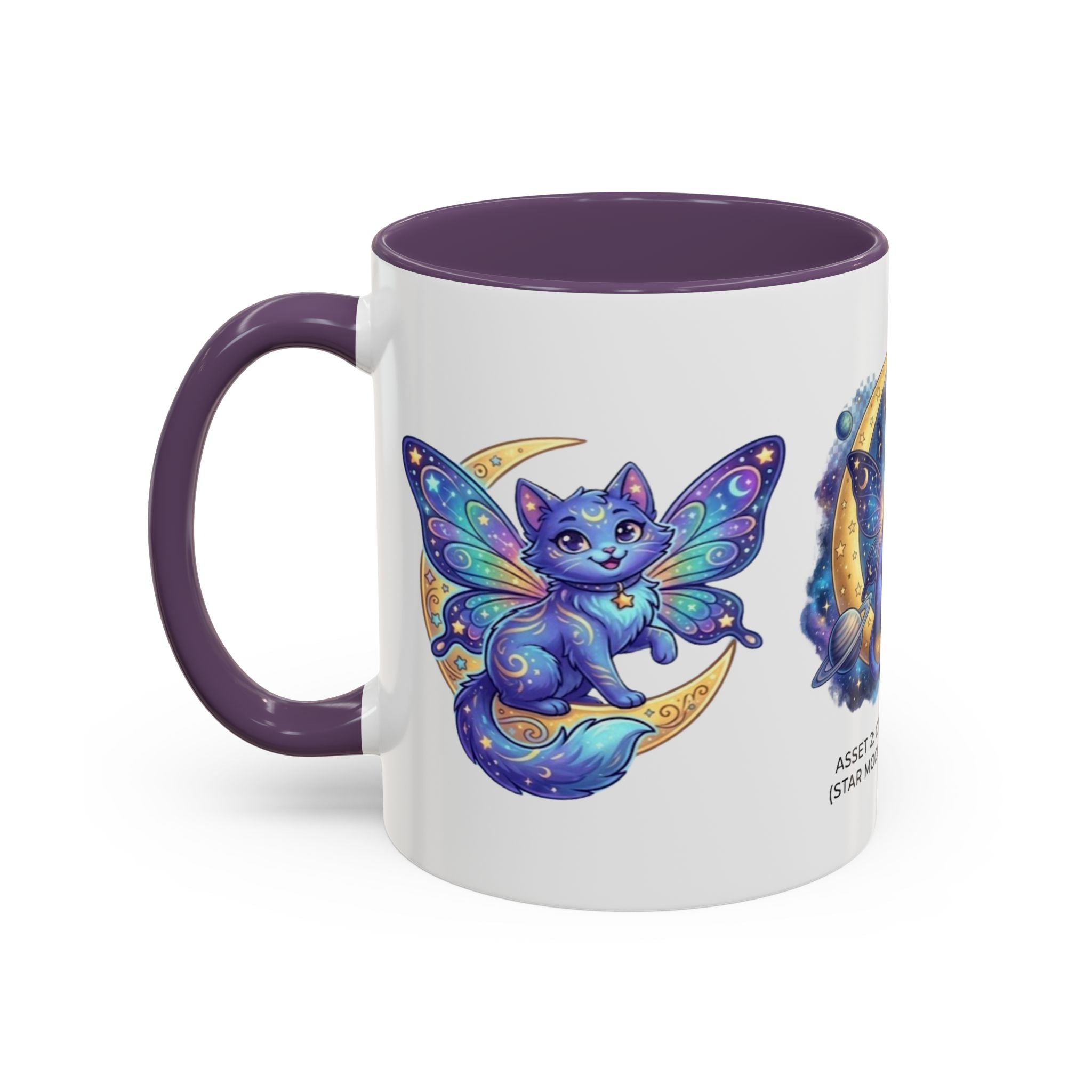 Cosmic Kitty Accent Coffee Mug — Magical Moon & Planets Cat Design (11/15oz)
